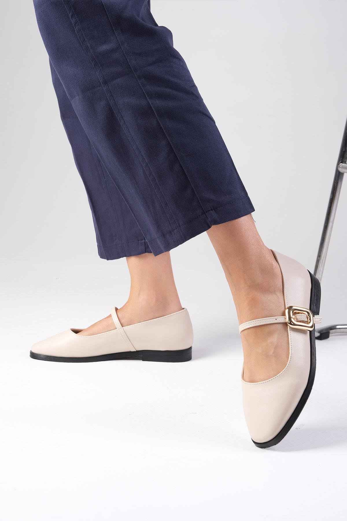 Camille Bej Renk Babet Ayakkabı-Flats-Mio Gusto-02337BEC