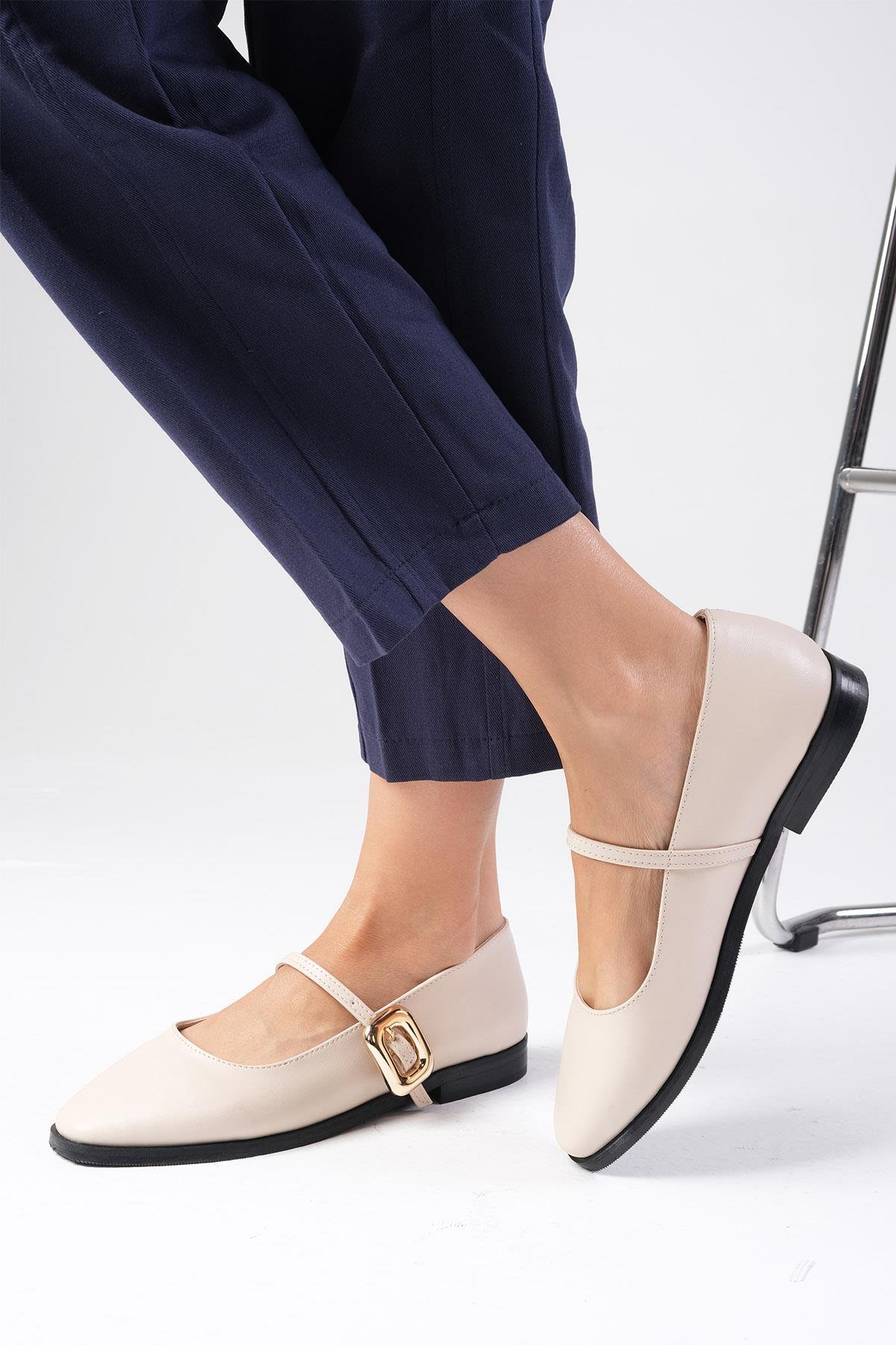 Camille Bej Renk Babet Ayakkabı-Flats-Mio Gusto-02337BEC