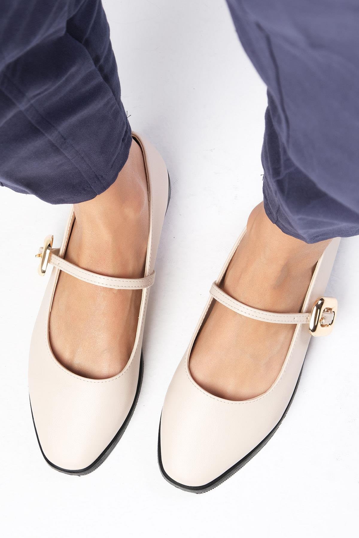 Camille Bej Renk Babet Ayakkabı-Flats-Mio Gusto-02337BEC