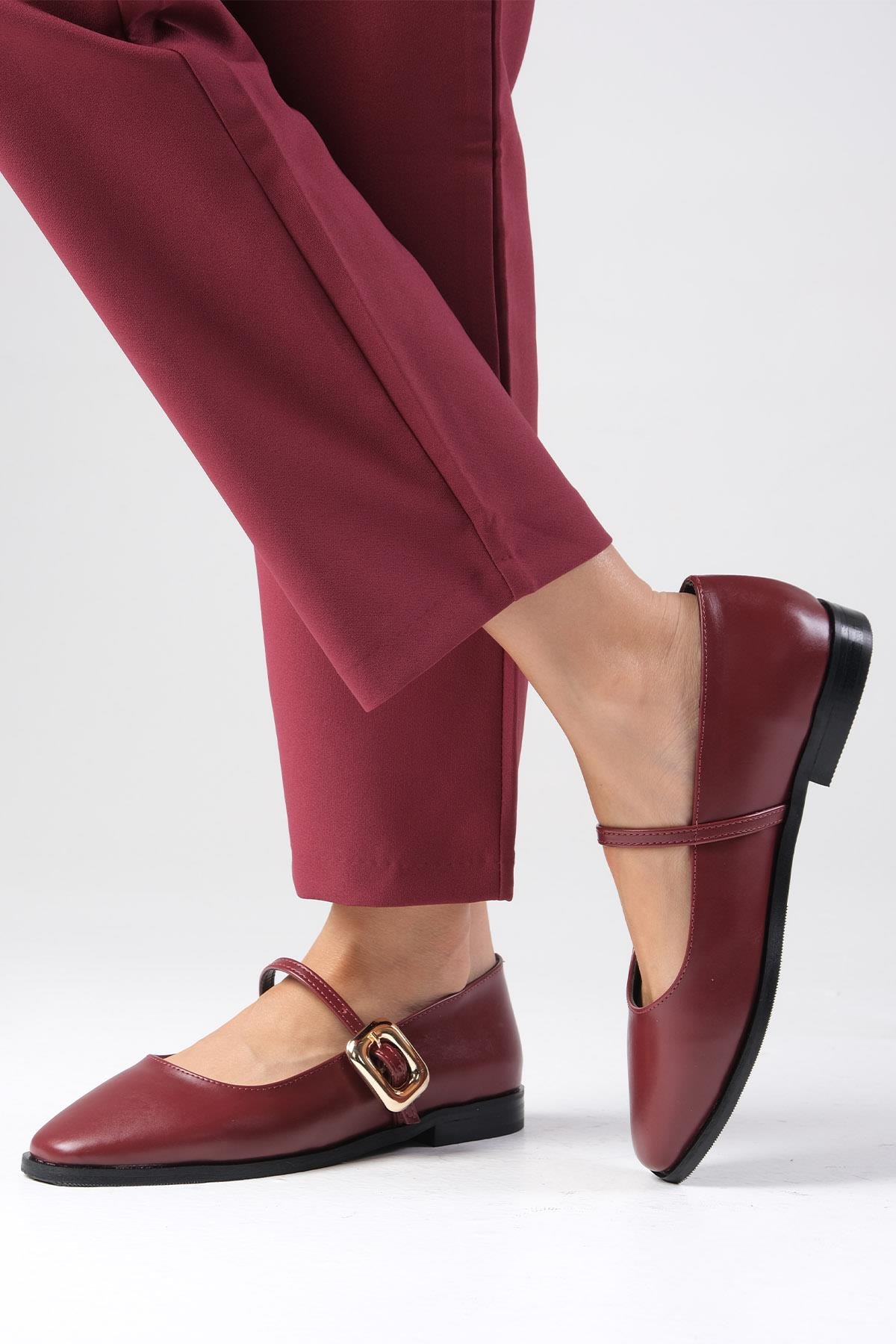 Camille Bordo Renk Babet Ayakkabı-Flats-Mio Gusto-02337WRC