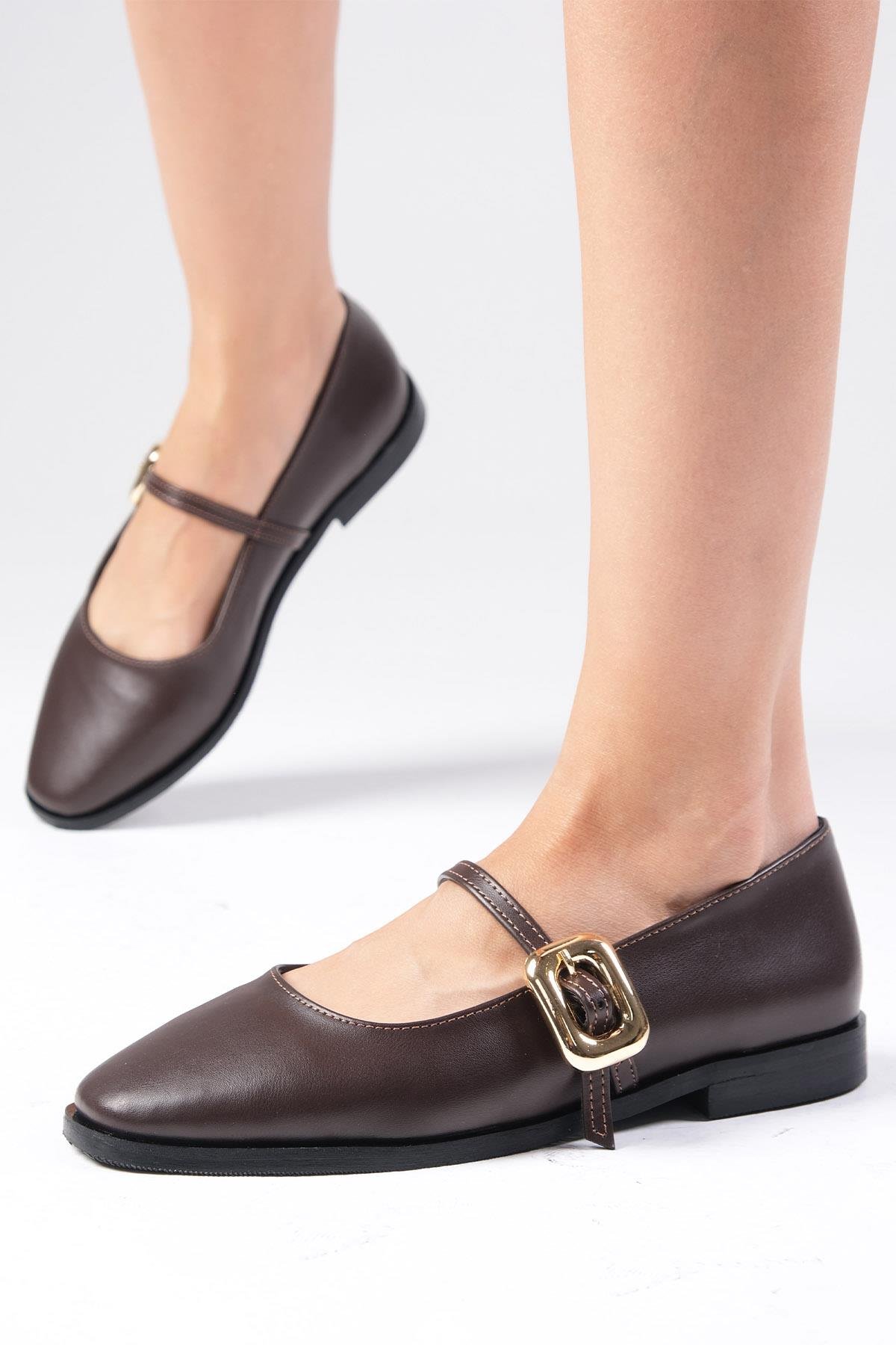 Camille Kahverengi Babet Ayakkabı-Flats-Mio Gusto-02337BRC