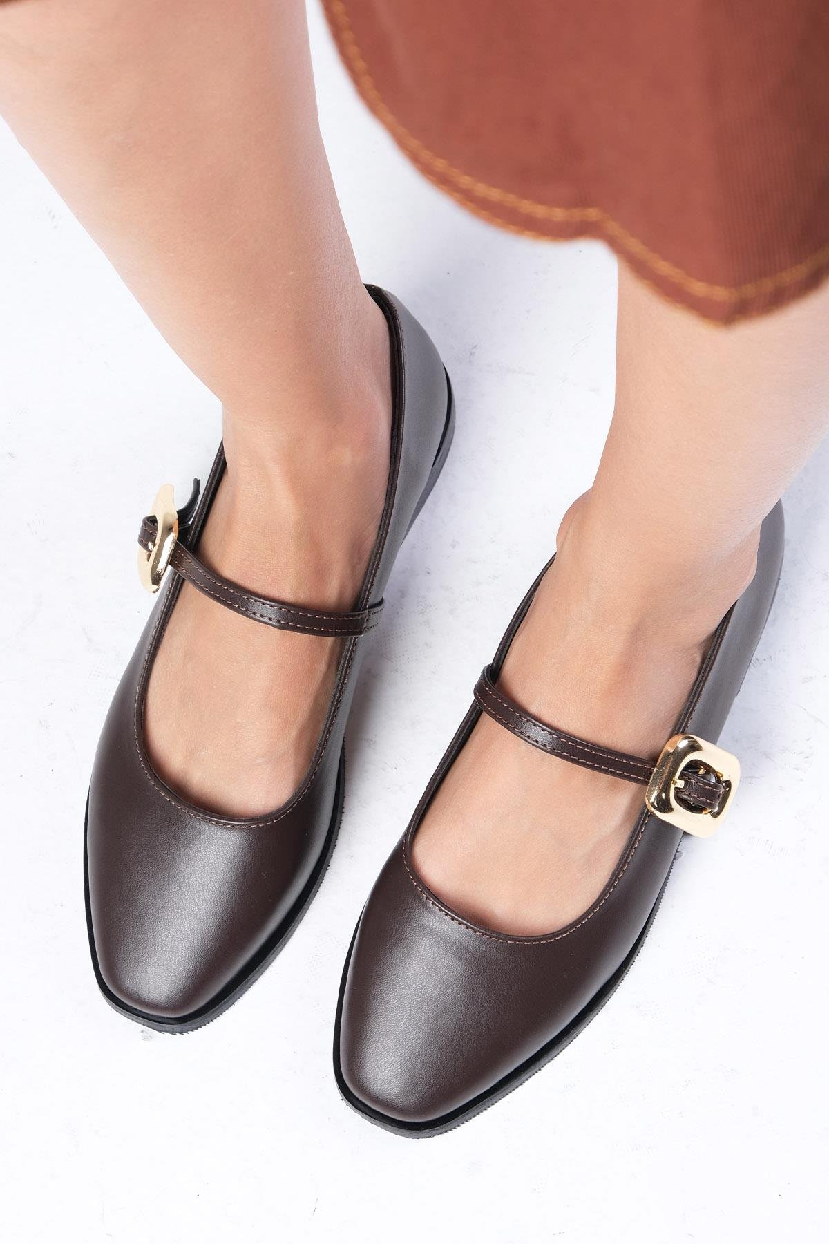 Camille Kahverengi Babet Ayakkabı-Flats-Mio Gusto-02337BRC