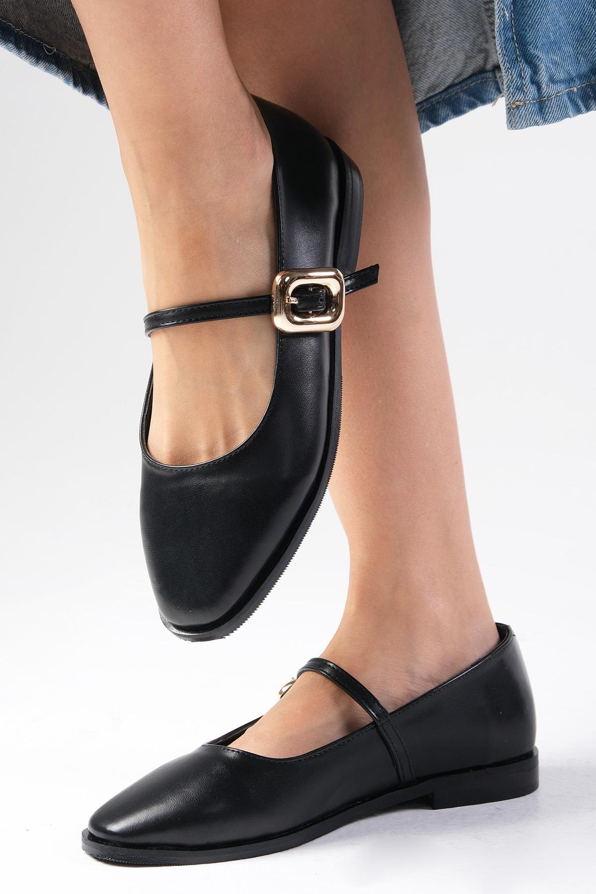 Camille Siyah Renk Babet Ayakkabı-Flats-Mio Gusto-02337BLC