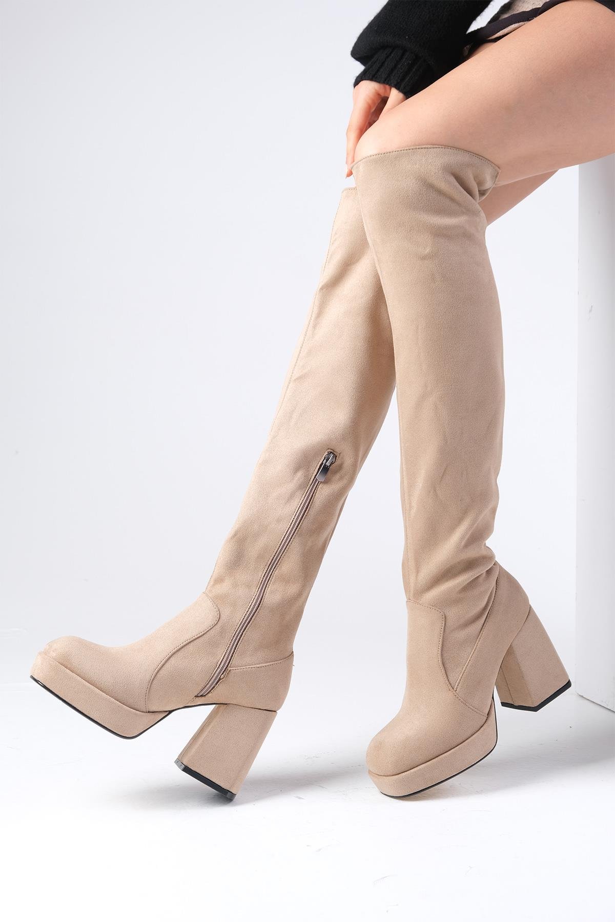 Caprice Bej Renk Platformlu Streç Çizme-Boots-Mio Gusto-02276BES