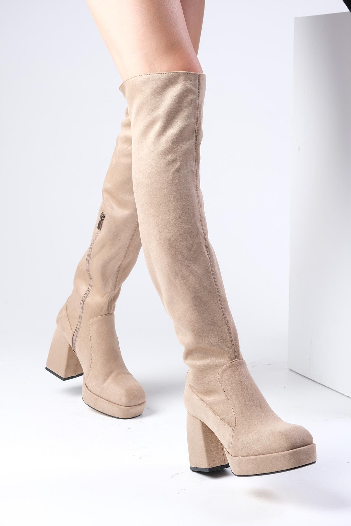 Caprice Bej Renk Platformlu Streç Çizme-Boots-Mio Gusto-02276BES