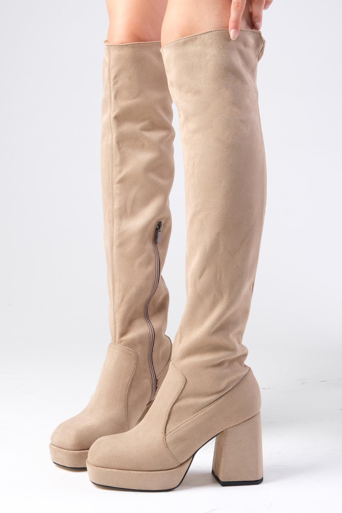 Caprice Bej Renk Platformlu Streç Çizme-Boots-Mio Gusto-02276BES