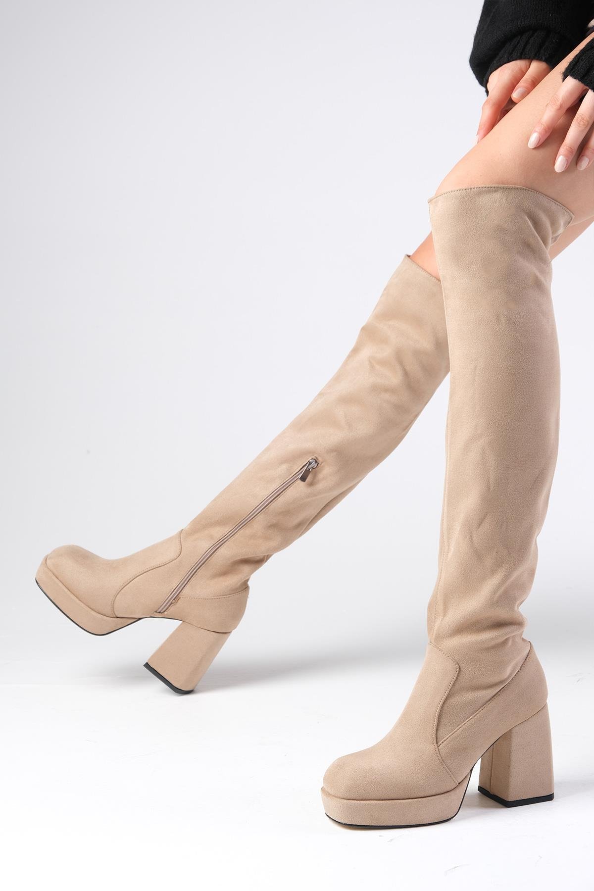 Caprice Bej Renk Platformlu Streç Çizme-Boots-Mio Gusto-02276BES