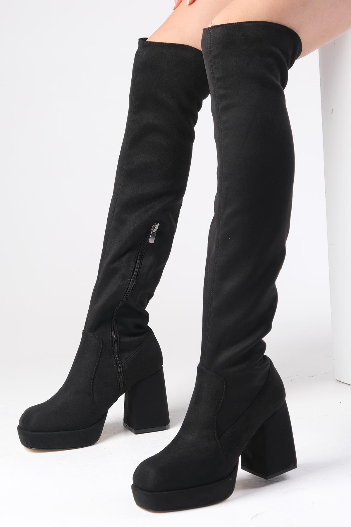 Caprice Siyah Renk Platformlu Streç Çizme-Boots-Mio Gusto-02276BLS