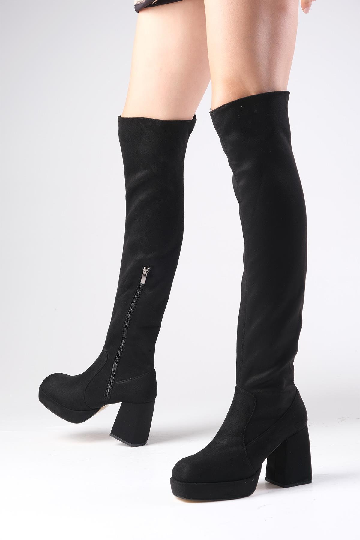 Caprice Siyah Renk Platformlu Streç Çizme-Boots-Mio Gusto-02276BLS