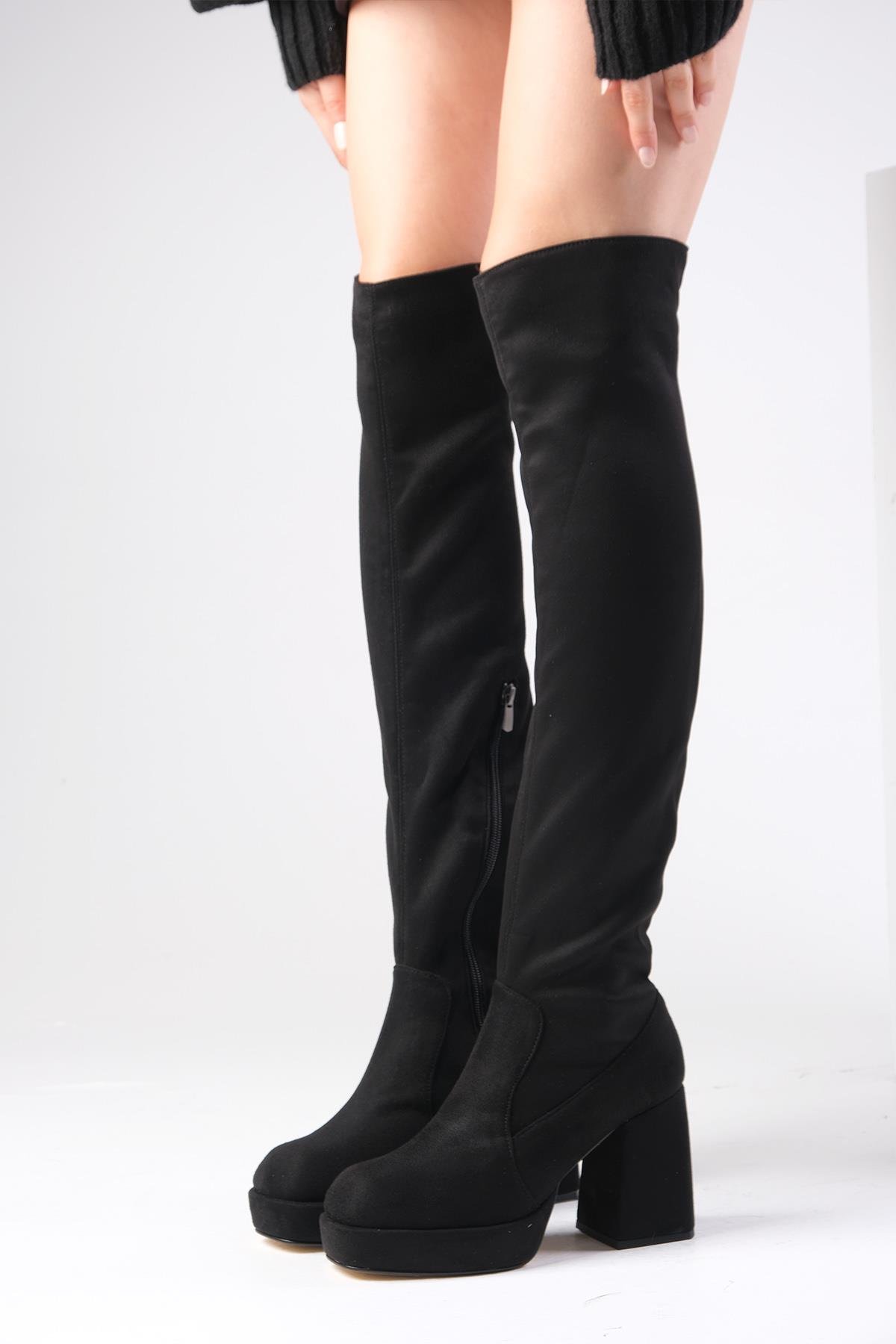 Caprice Siyah Renk Platformlu Streç Çizme-Boots-Mio Gusto-02276BLS