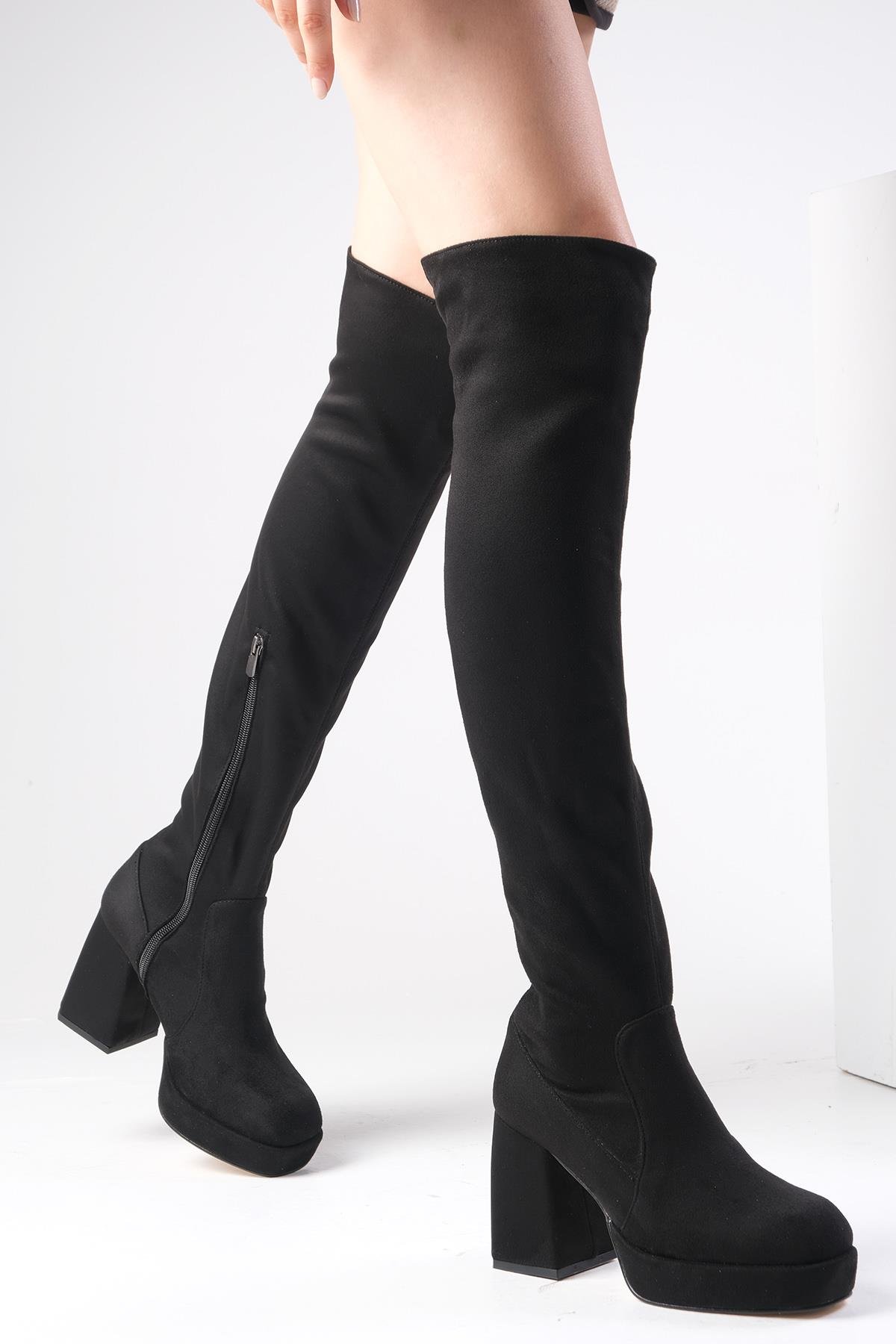 Caprice Siyah Renk Platformlu Streç Çizme-Boots-Mio Gusto-02276BLS