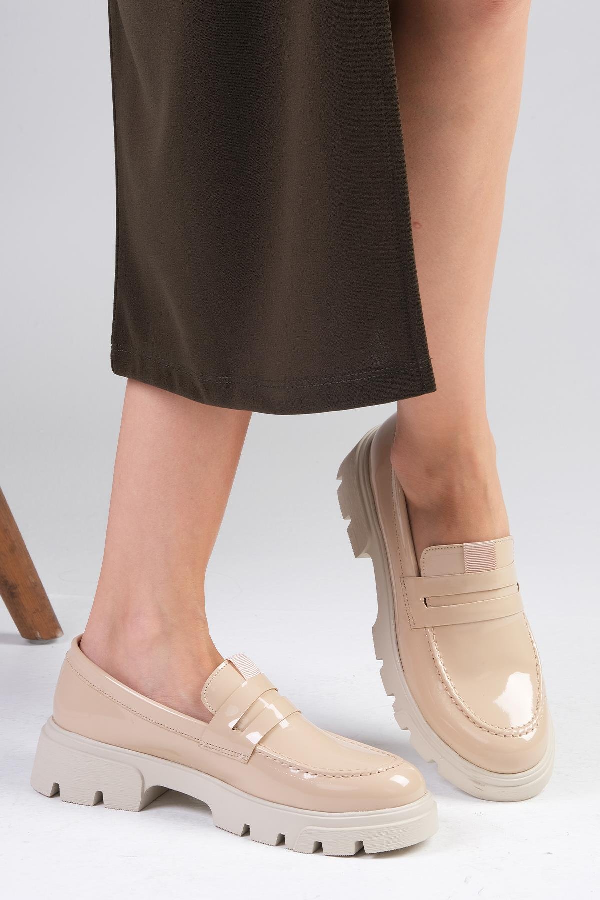 Casey Ten Rengi Kalın Tabanlı Oxford Ayakkabı-DÜZ AYAKKABI-Mio Gusto-01517NUR