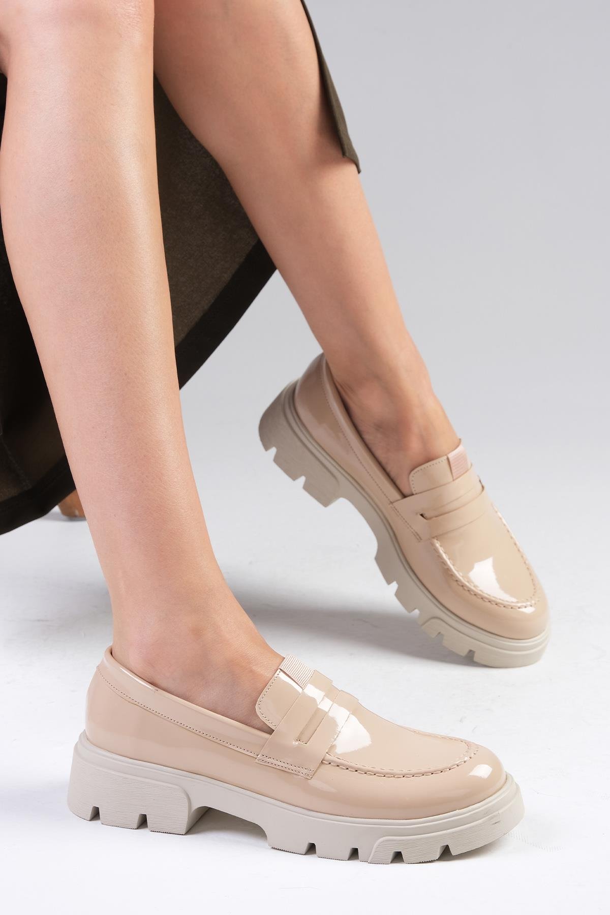 Casey Ten Rengi Kalın Tabanlı Oxford Ayakkabı-DÜZ AYAKKABI-Mio Gusto-01517NUR