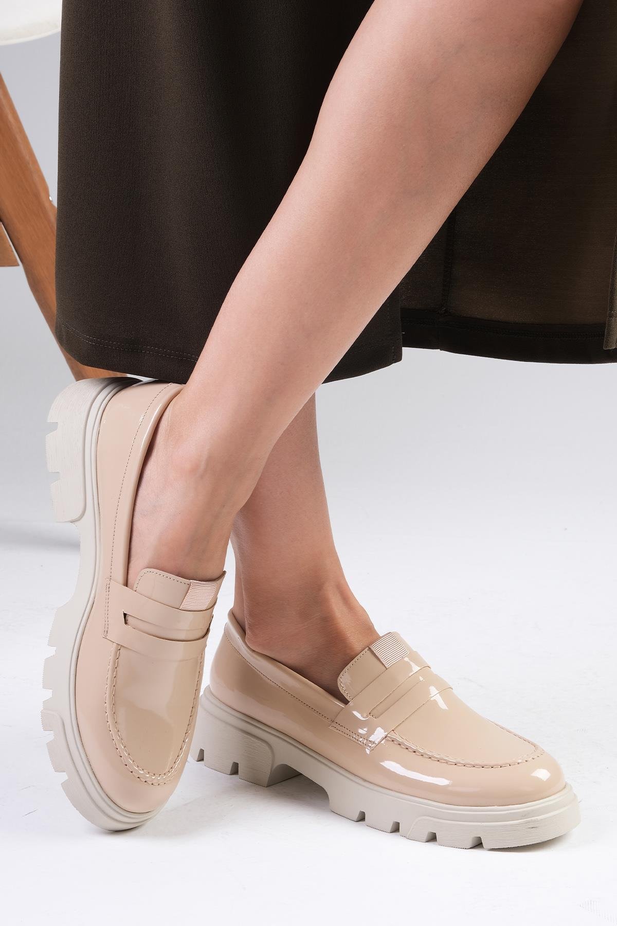 Casey Ten Rengi Kalın Tabanlı Oxford Ayakkabı-DÜZ AYAKKABI-Mio Gusto-01517NUR