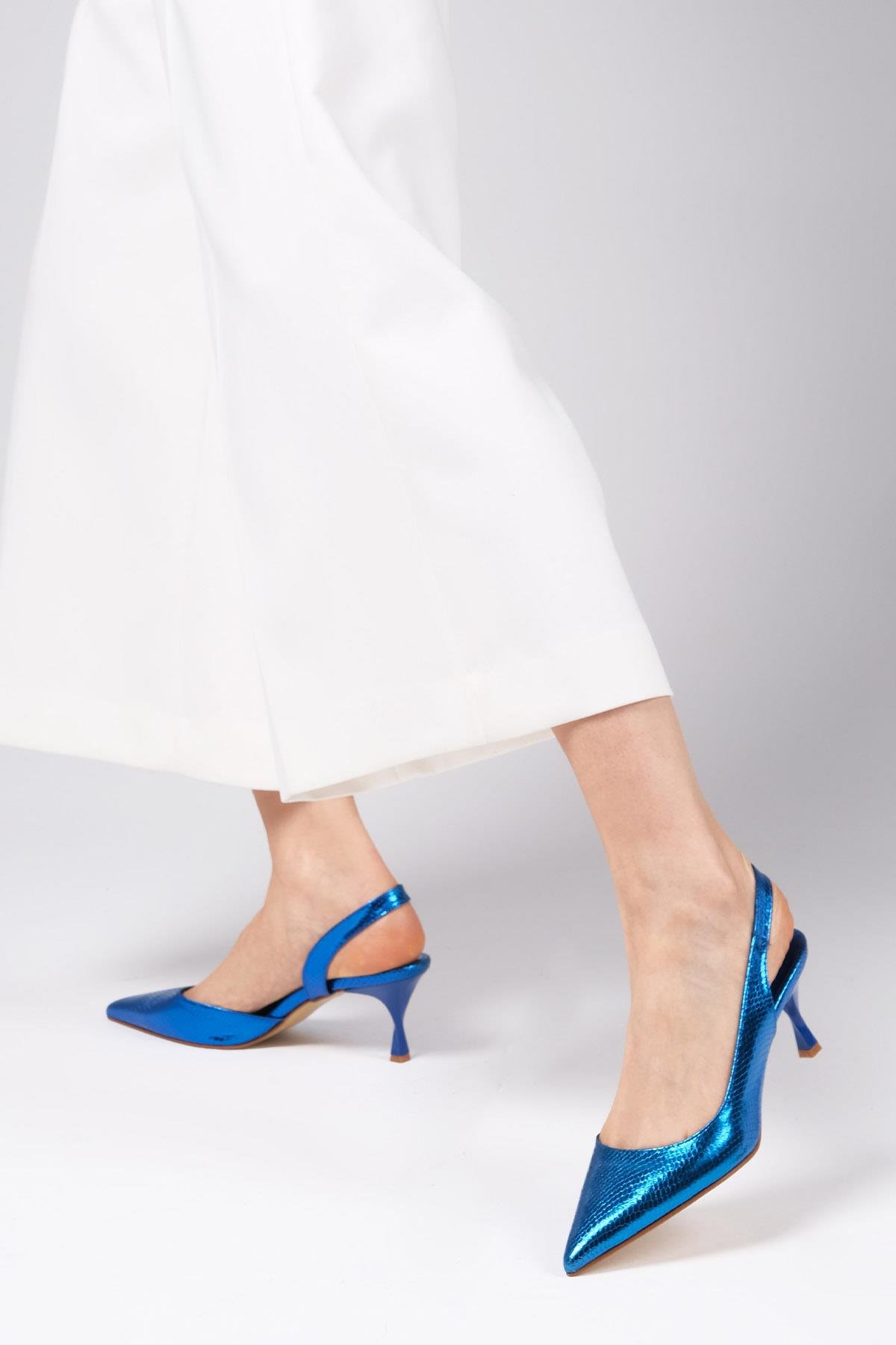 Clarice Saks Mavi Renk Topuklu Ayakkabı-Yüksek Topuklu-Mio Gusto-01435SKK