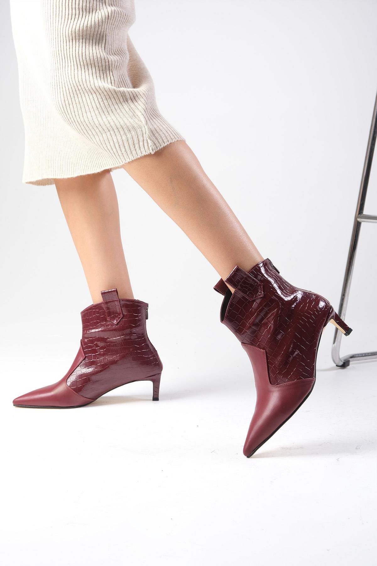 Coralie Bordo Renk Kısa Topuklu Bot-İnce Topuk-Mio Gusto-02331WRV