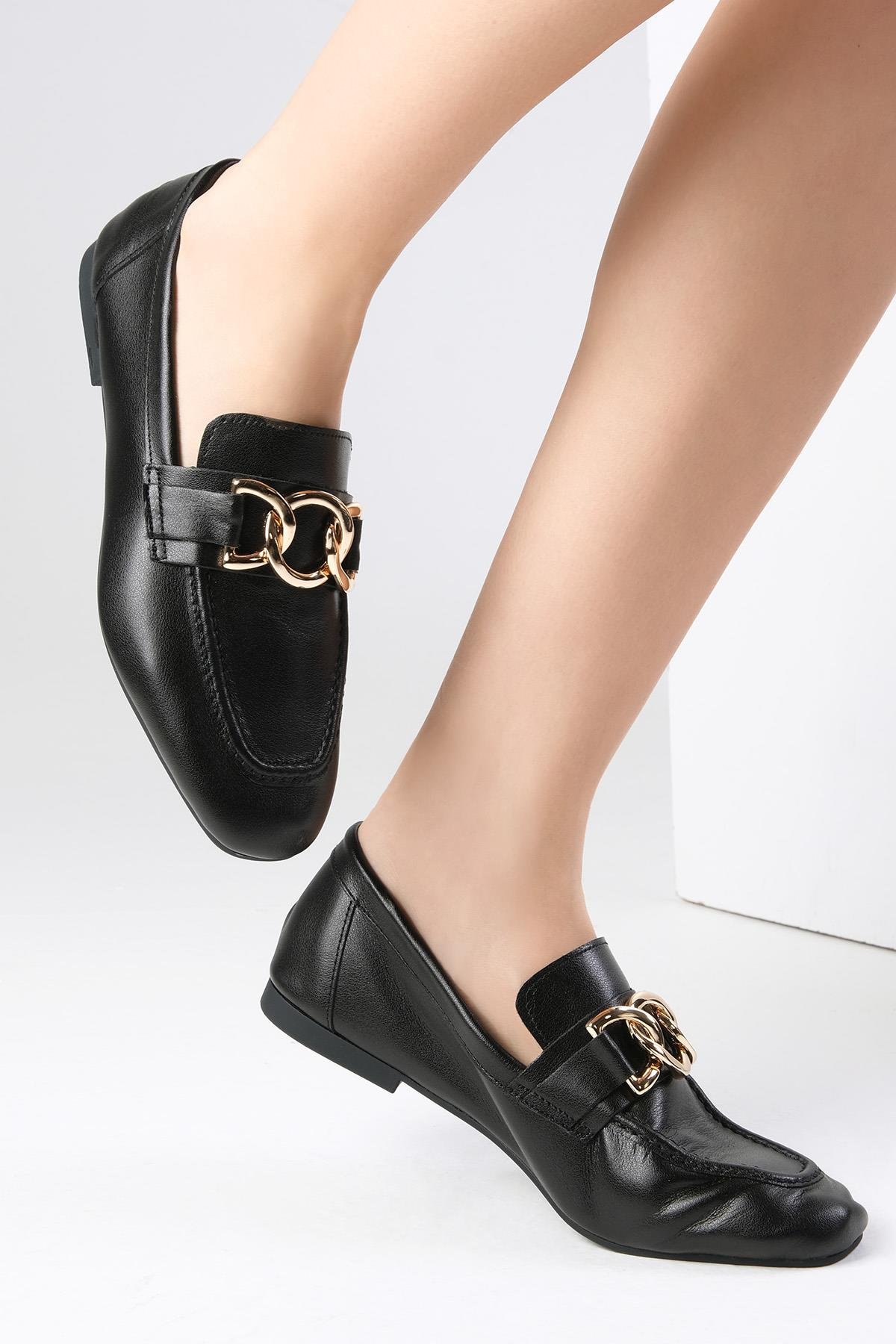 Dakota Hakiki Deri Siyah Renk Loafer-Casual-Mio Gusto-01529BLC