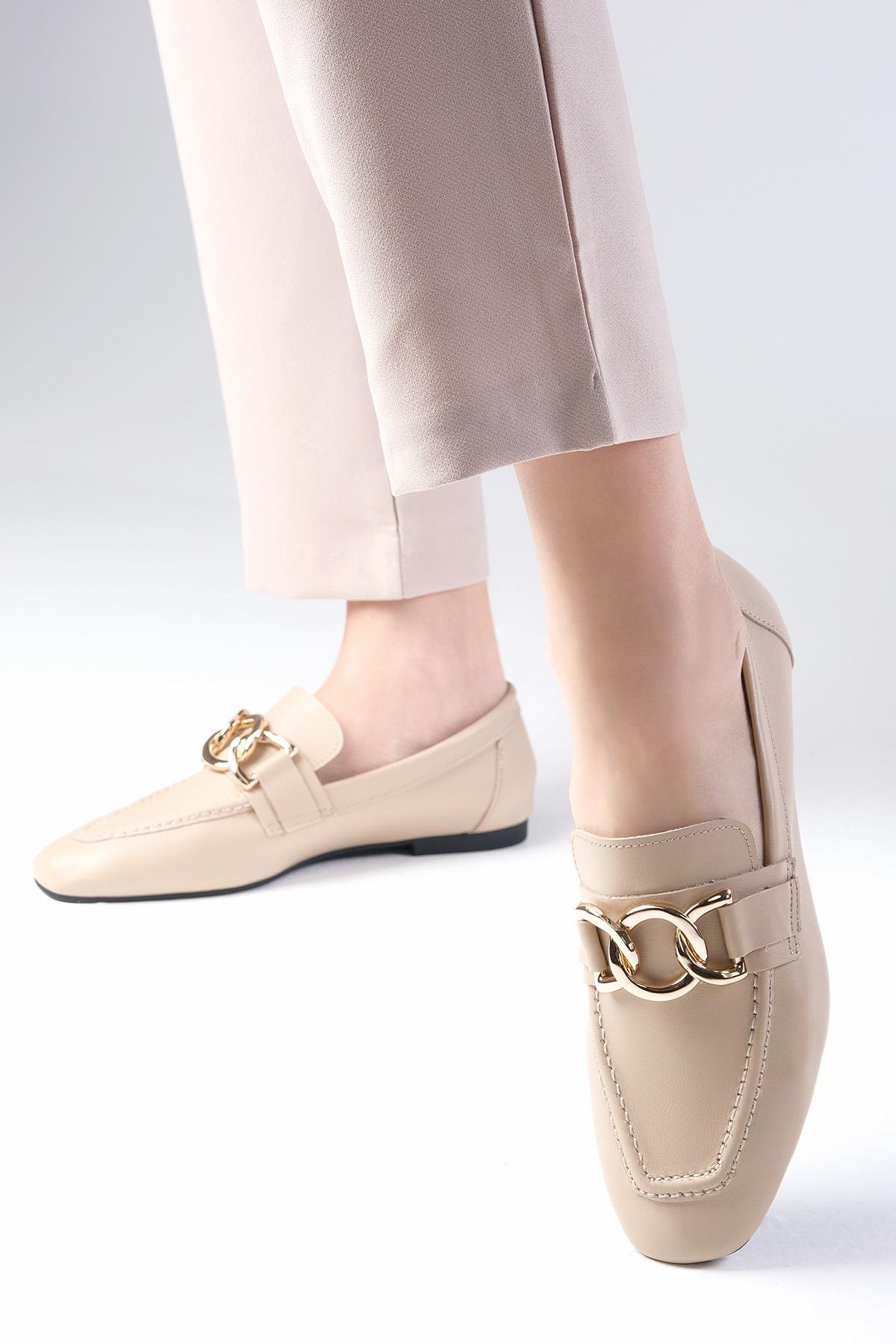 Dakota Hakiki Deri Ten Rengi Loafer-DÜZ AYAKKABI-Mio Gusto-01529NUC