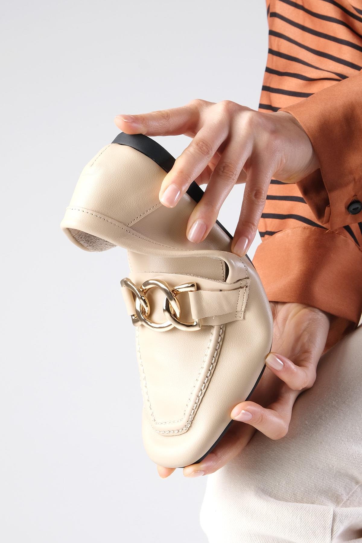 Dakota Hakiki Deri Ten Rengi Loafer-DÜZ AYAKKABI-Mio Gusto-01529NUC