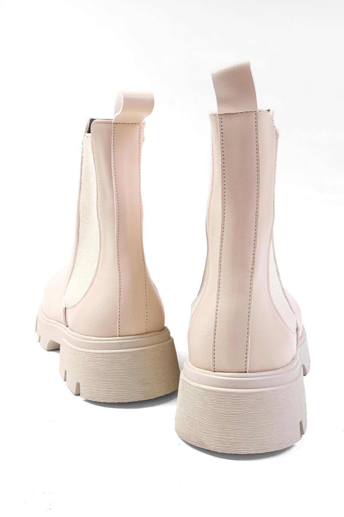 Debora Bej Renk Kalın Tabanlı Lastikli Bot-Kalın Topuk-Mio Gusto-01498BEC