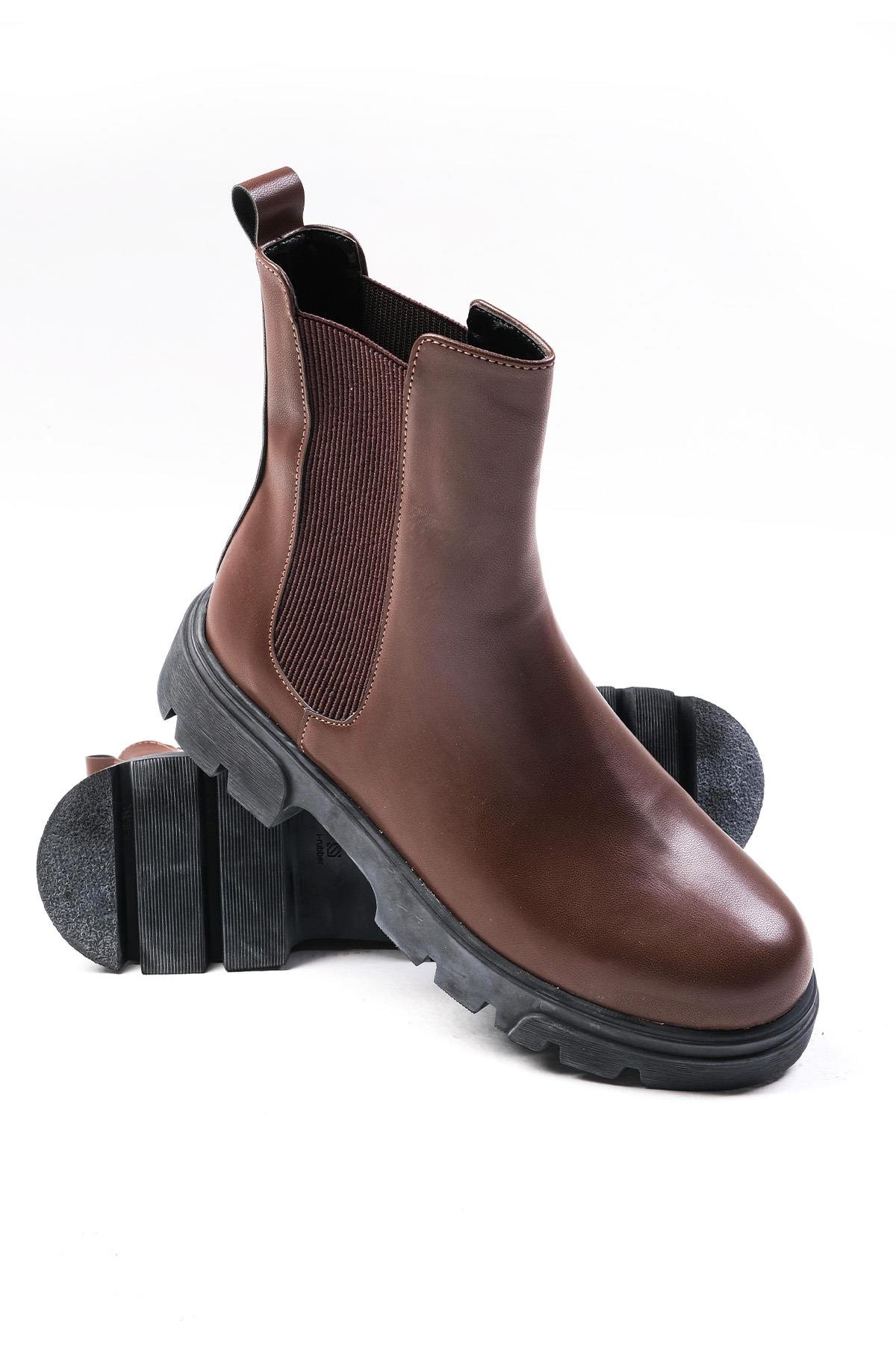 Debora Kahverengi Kalın Tabanlı Lastikli Bot-Kalın Topuk-Mio Gusto-01498BRC
