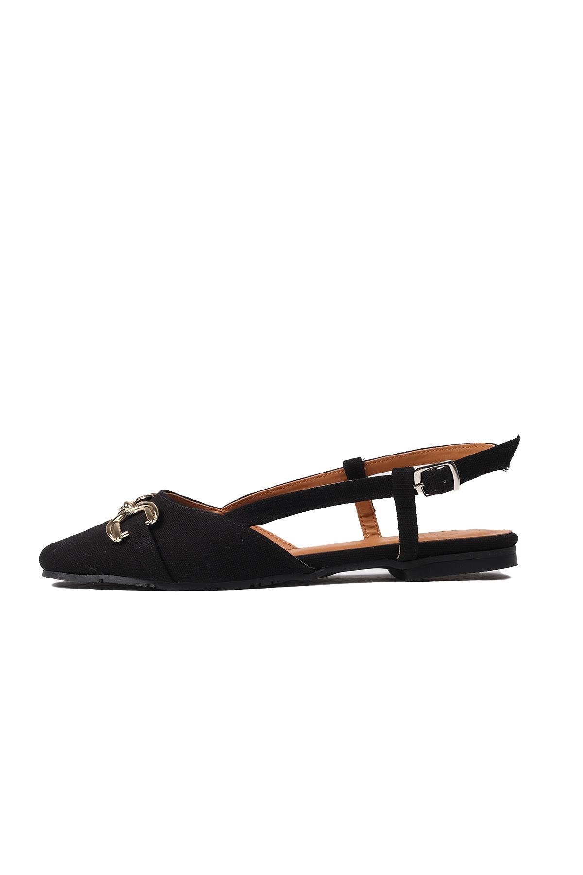 Delphine Siyah Renk Keten Babet-Flats-Mio Gusto-02263BLK