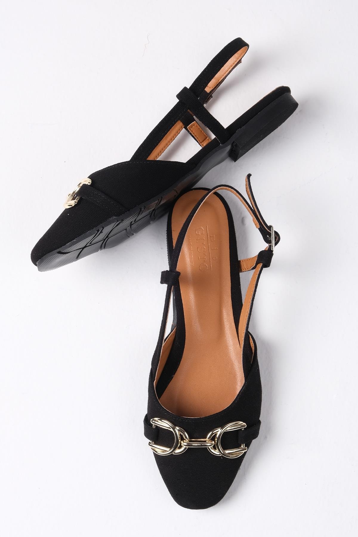 Delphine Siyah Renk Keten Babet-Flats-Mio Gusto-02263BLK