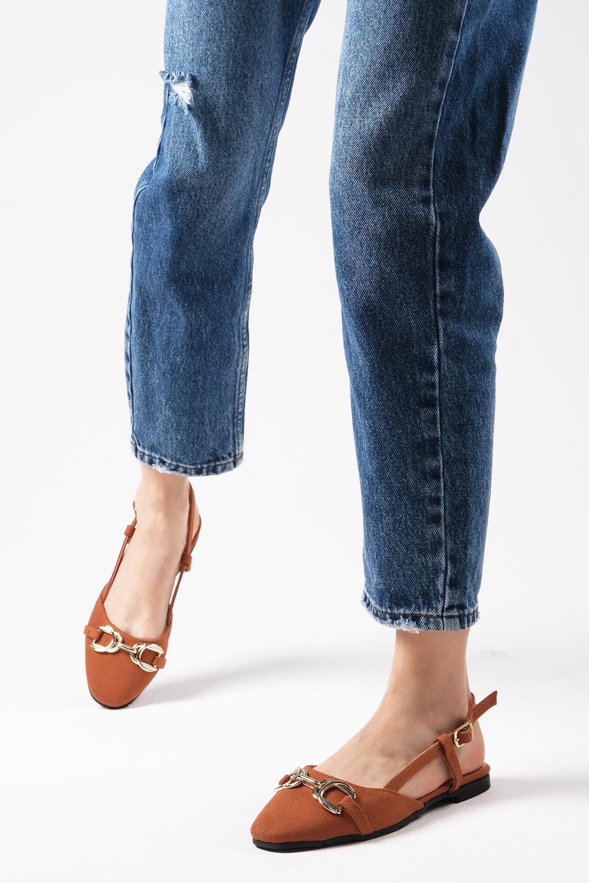 Delphine Taba Renk Keten Babet-Flats-Mio Gusto-02263TAK