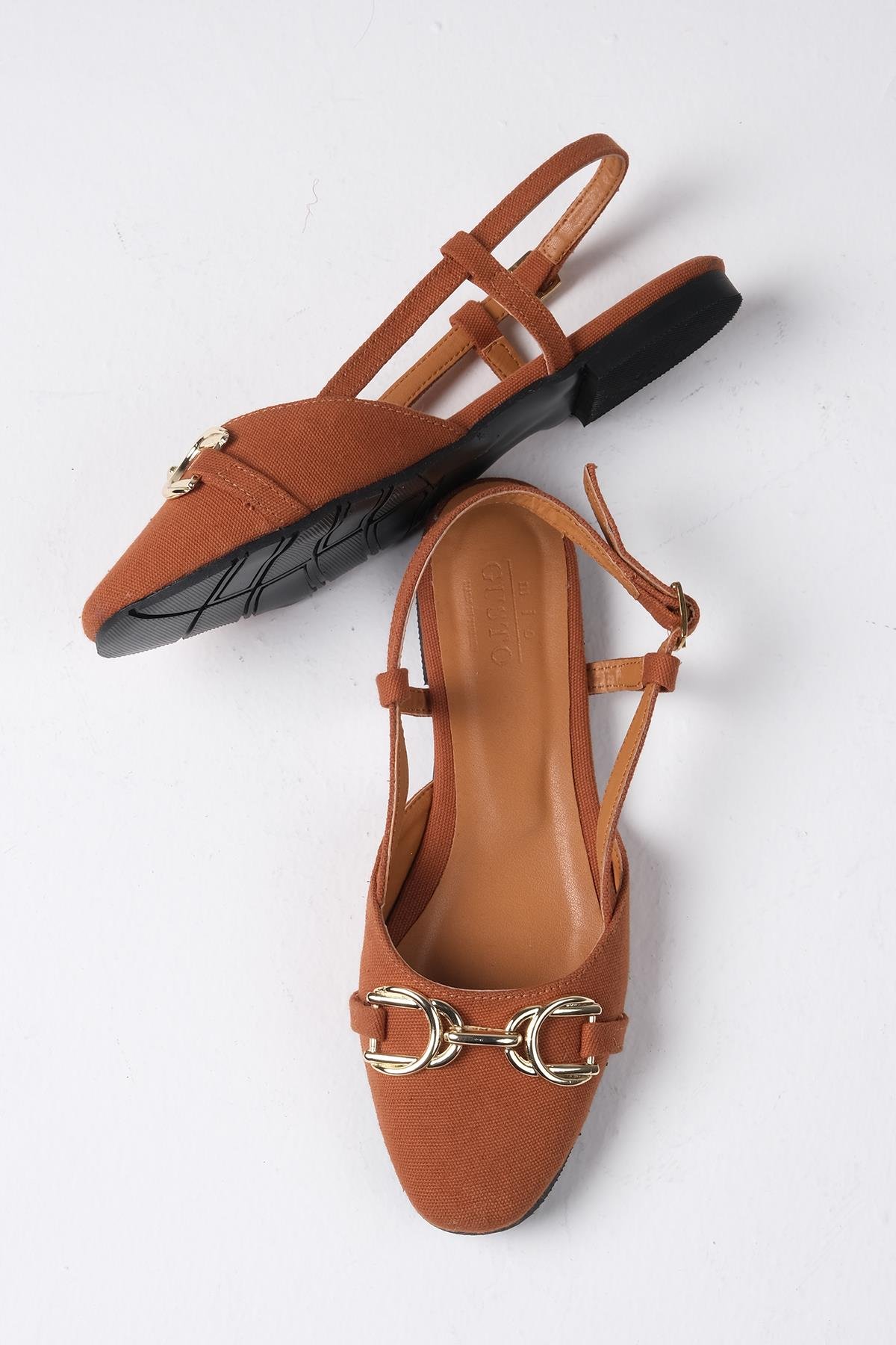 Delphine Taba Renk Keten Babet-Flats-Mio Gusto-02263TAK