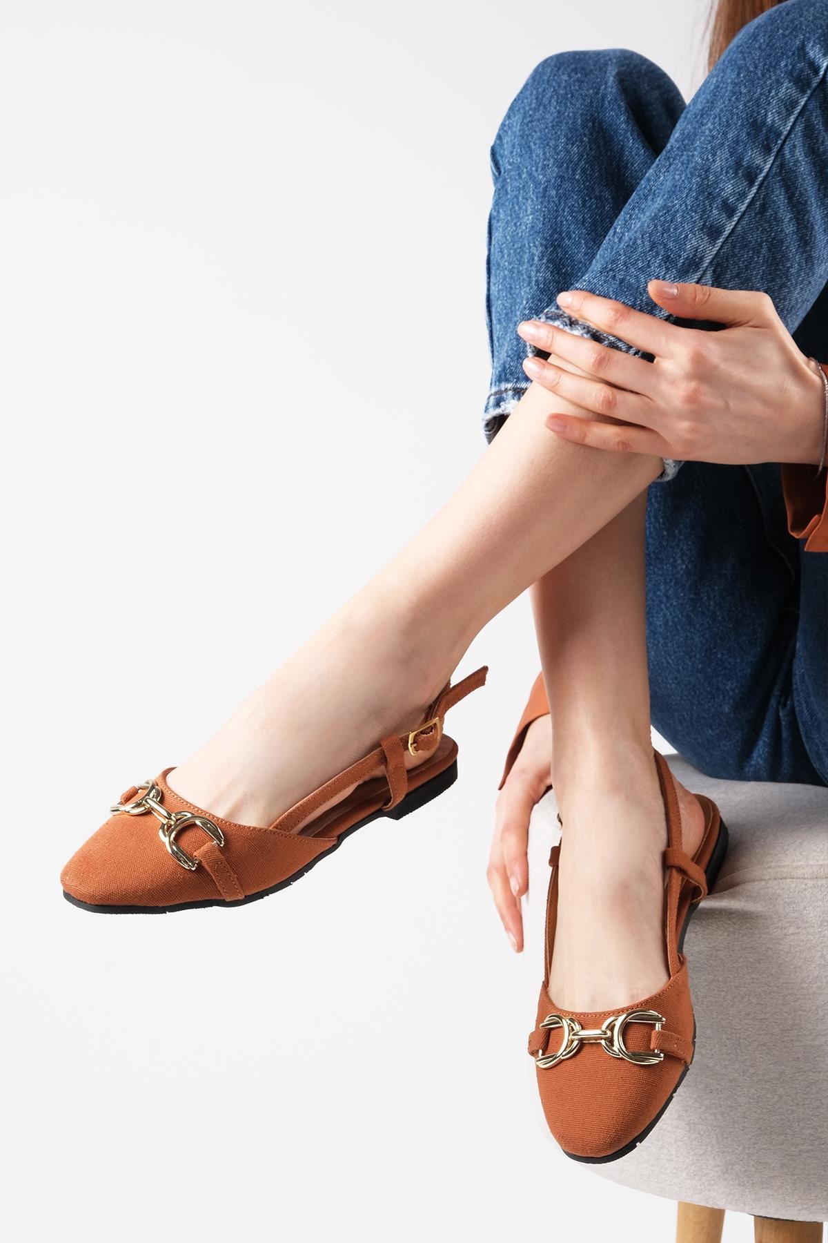 Delphine Taba Renk Keten Babet-Flats-Mio Gusto-02263TAK