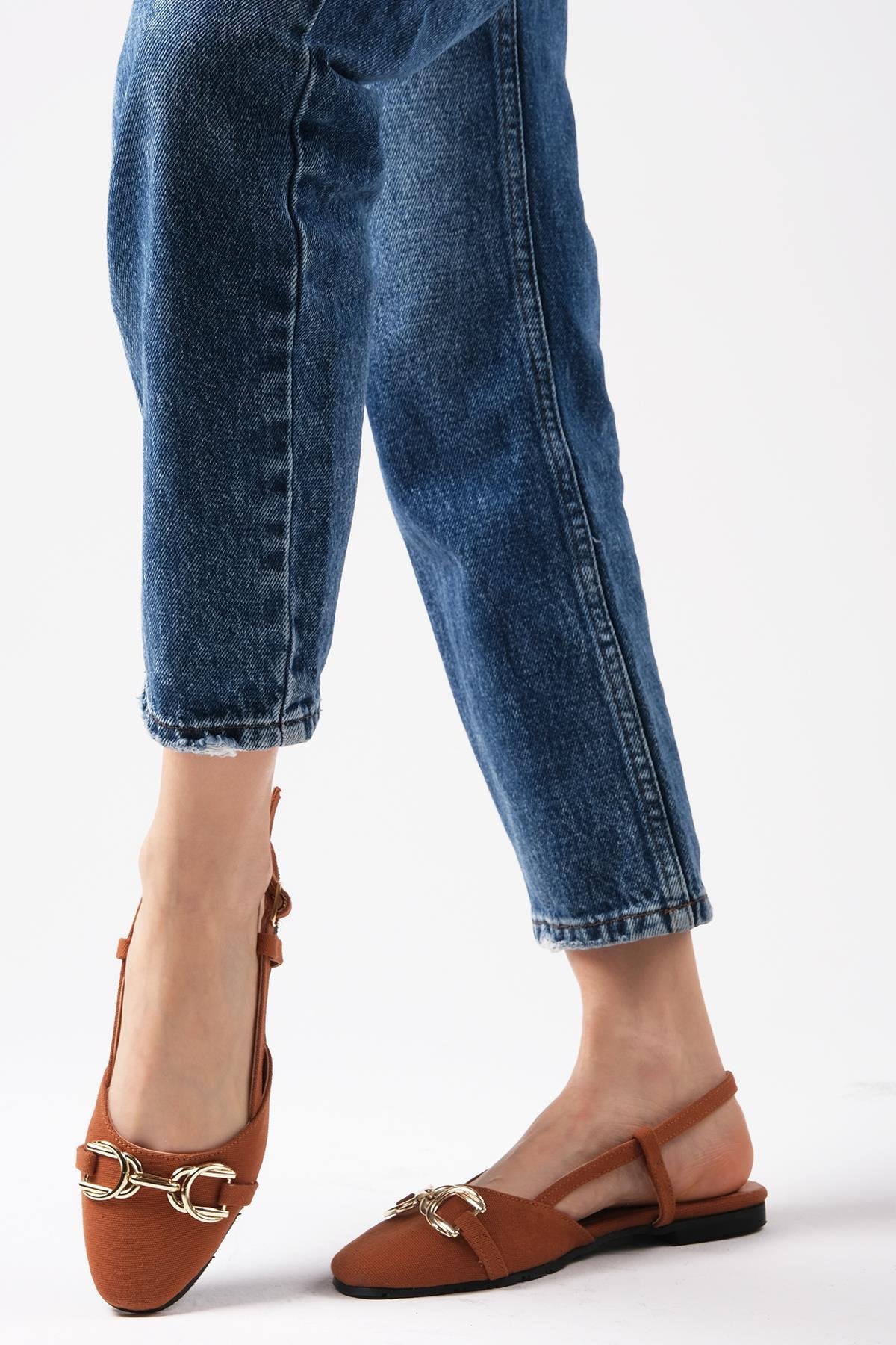 Delphine Taba Renk Keten Babet-Flats-Mio Gusto-02263TAK