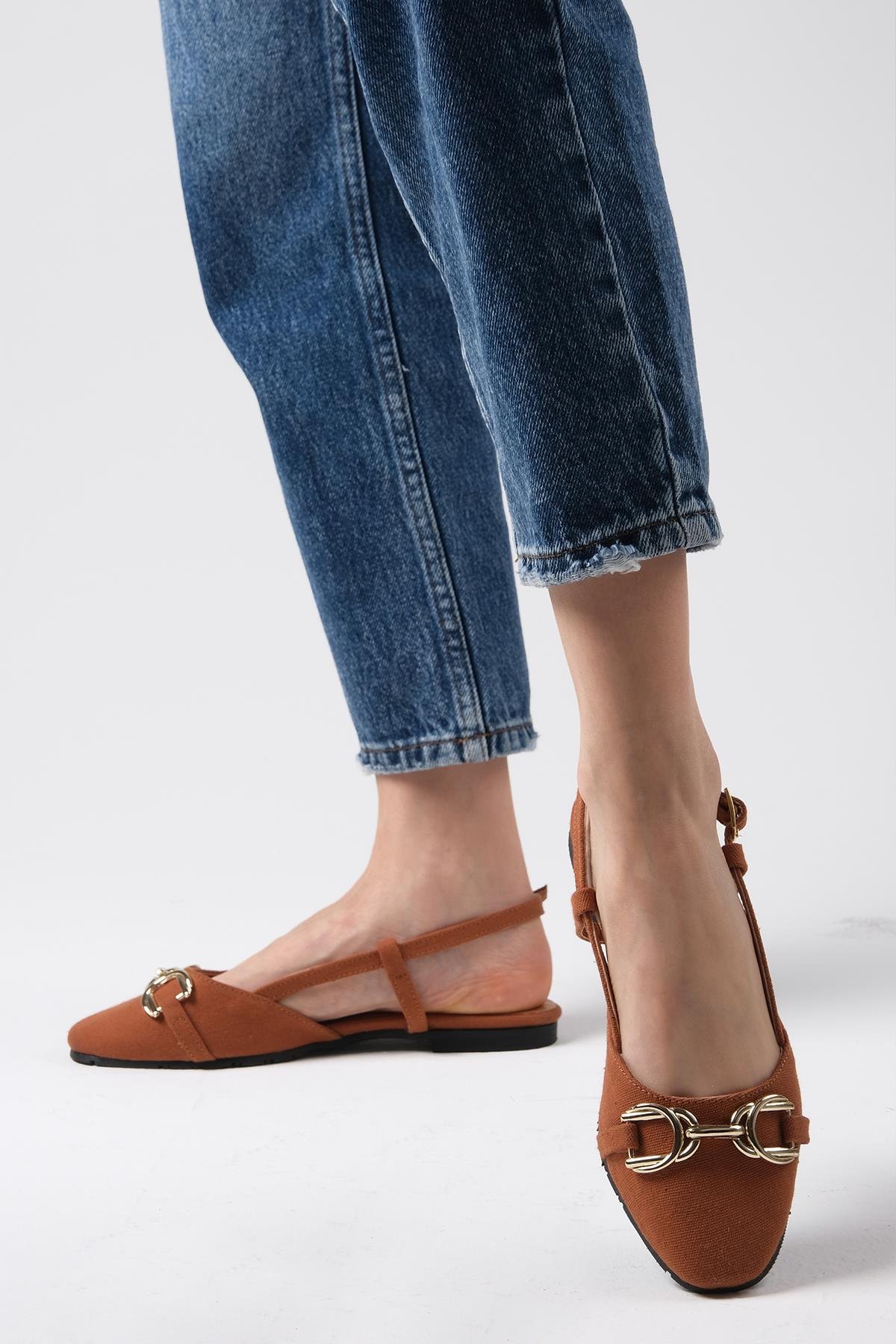 Delphine Taba Renk Keten Babet-Flats-Mio Gusto-02263TAK