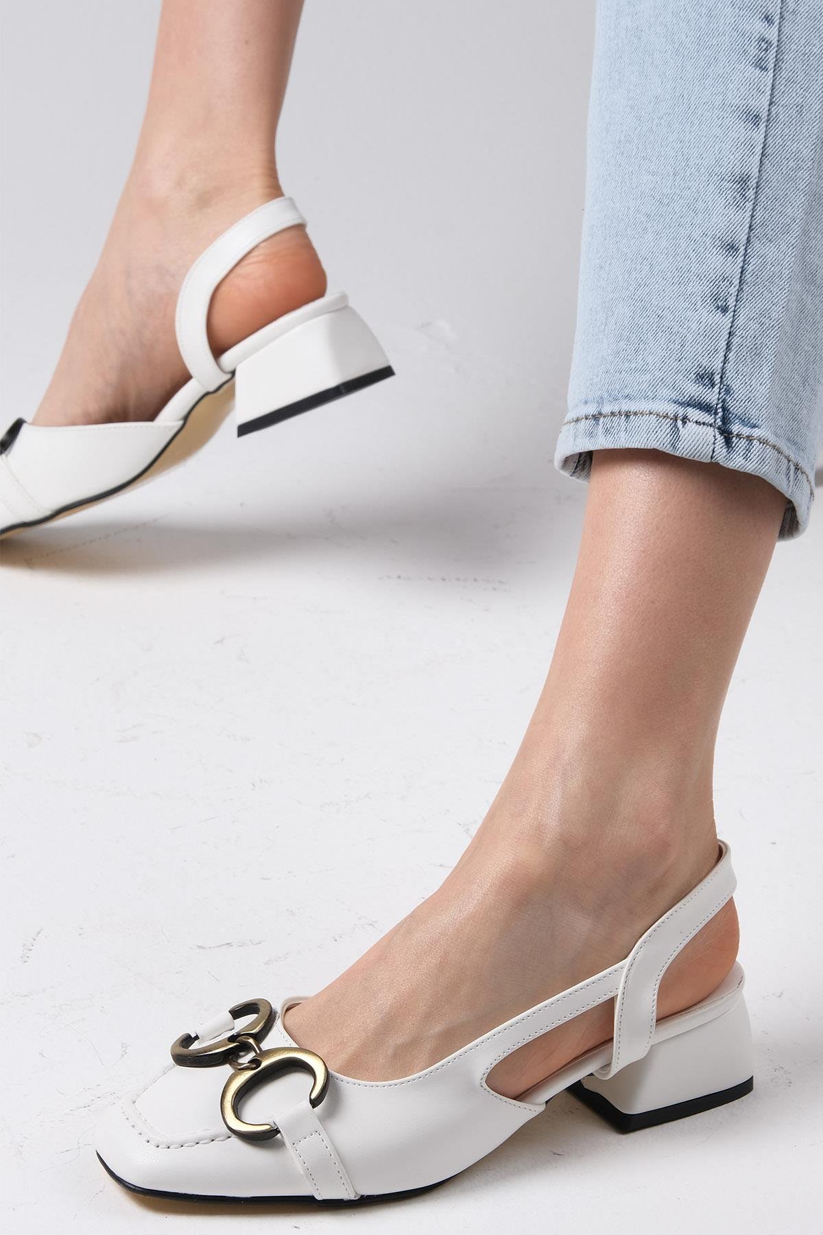 Dita Beyaz Renk Kısa Topuklu Ayakkabı-Kısa Topuklu-Mio Gusto-01461WHC