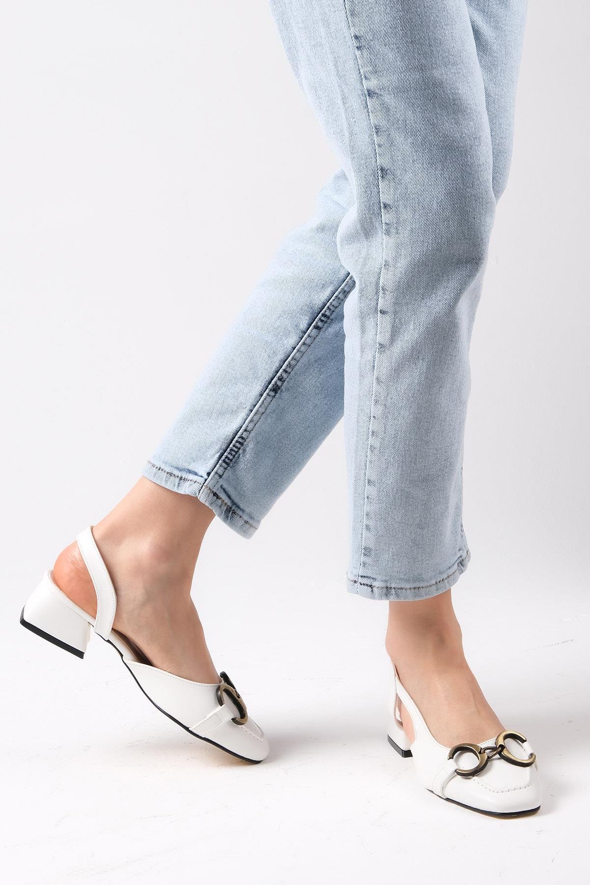 Dita Beyaz Renk Kısa Topuklu Ayakkabı-Kısa Topuklu-Mio Gusto-01461WHC