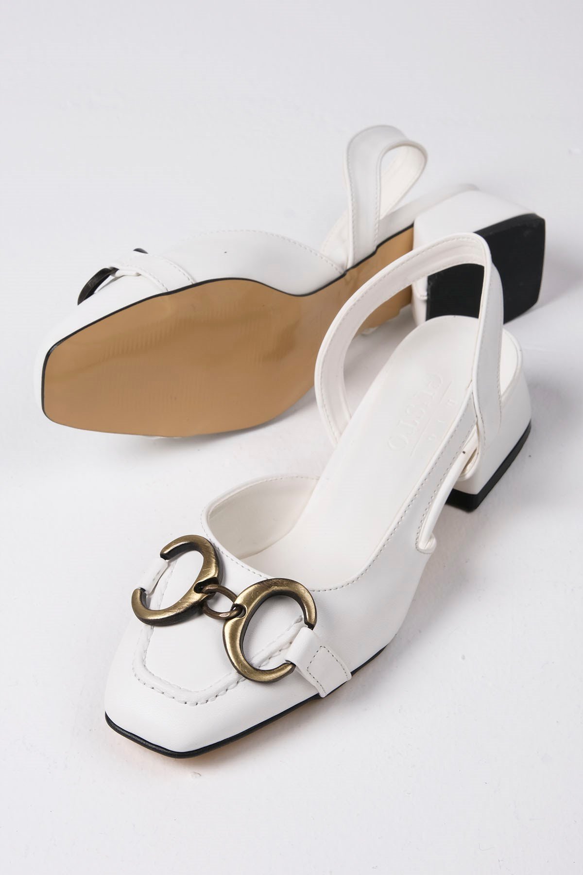 Dita Beyaz Renk Kısa Topuklu Ayakkabı-Kısa Topuklu-Mio Gusto-01461WHC