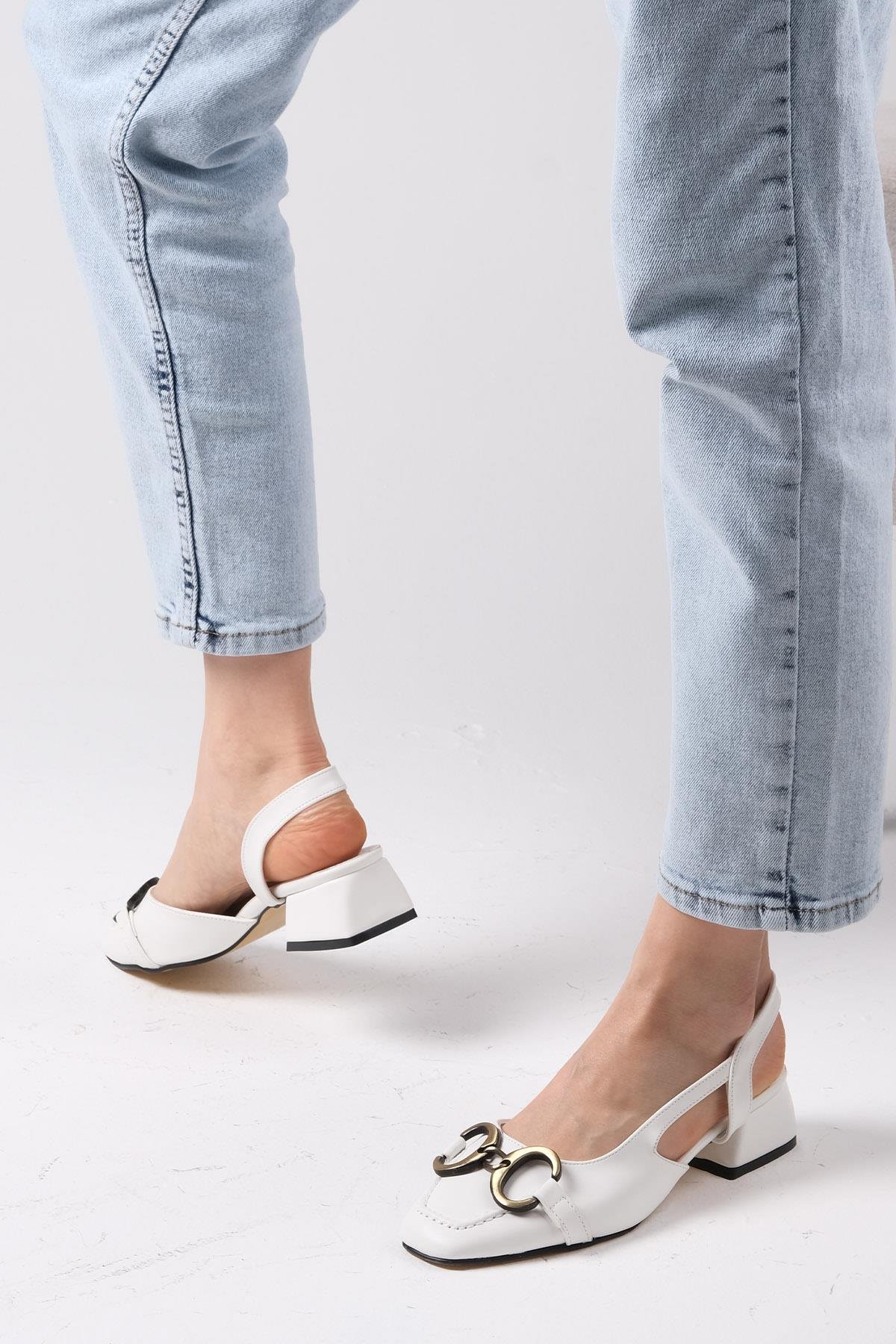 Dita Beyaz Renk Kısa Topuklu Ayakkabı-Kısa Topuklu-Mio Gusto-01461WHC