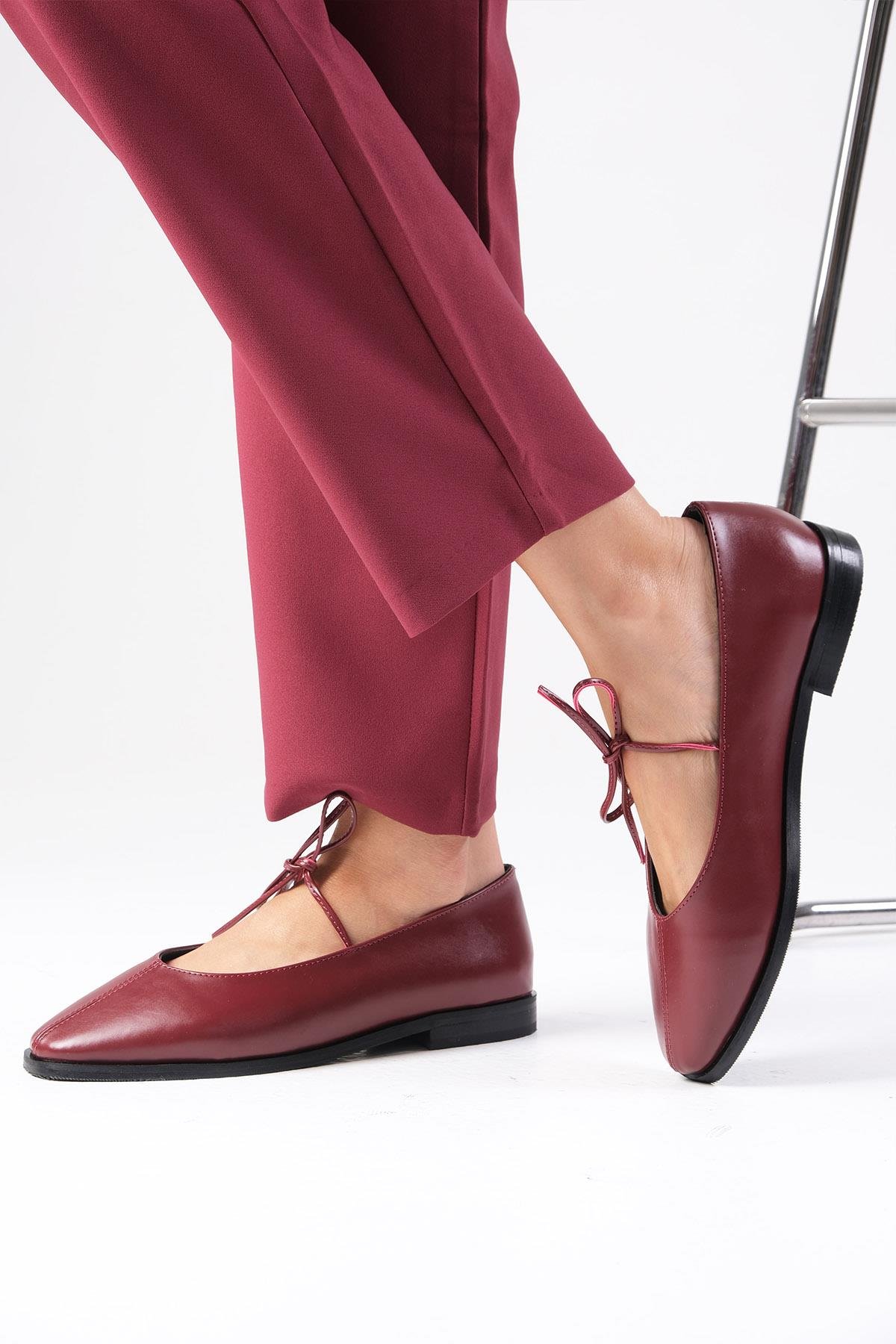 Elaine Bordo Renk Babet Ayakkabı-Flats-Mio Gusto-02336WRC