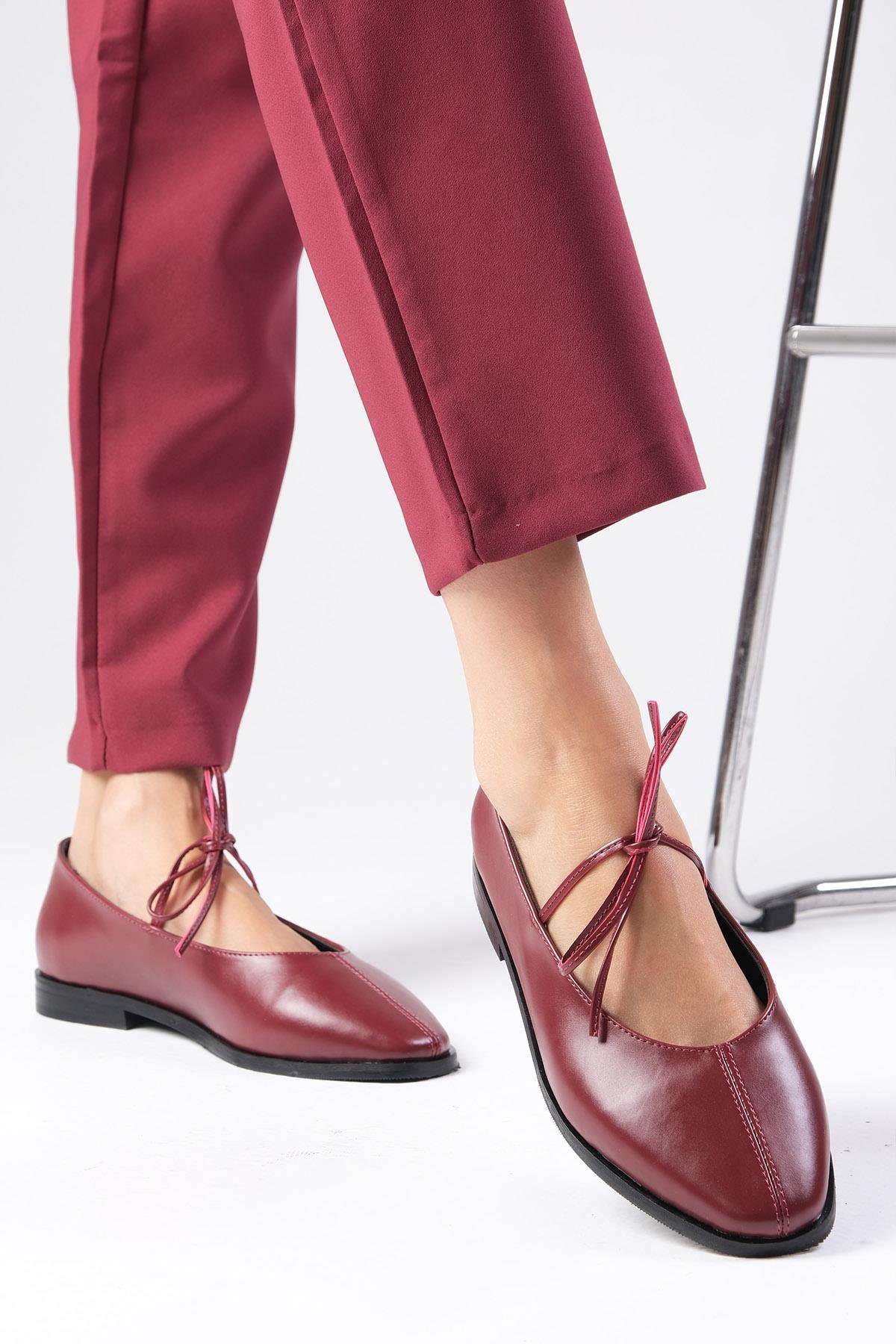 Elaine Bordo Renk Babet Ayakkabı-Flats-Mio Gusto-02336WRC