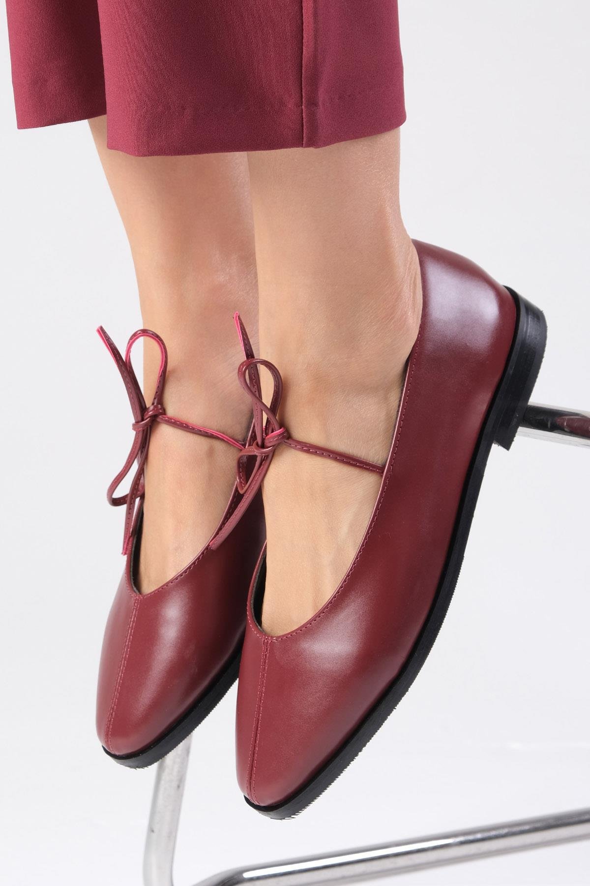 Elaine Bordo Renk Babet Ayakkabı-Flats-Mio Gusto-02336WRC