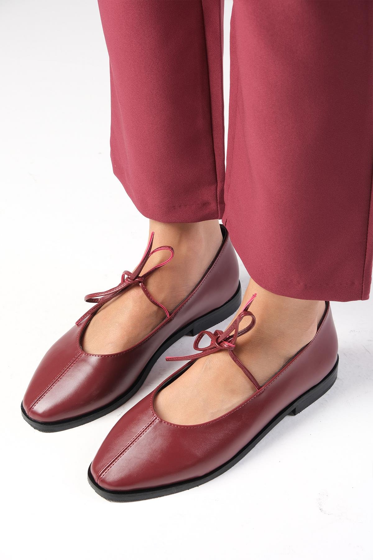 Elaine Bordo Renk Babet Ayakkabı-Flats-Mio Gusto-02336WRC