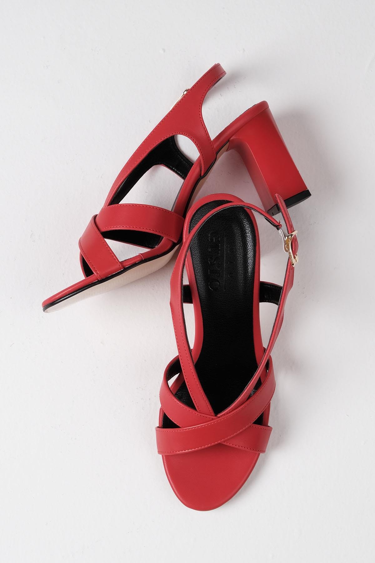 Eloise Kırmızı Renk Topuklu Sandalet-SANDALET-Mio Gusto-01473REC