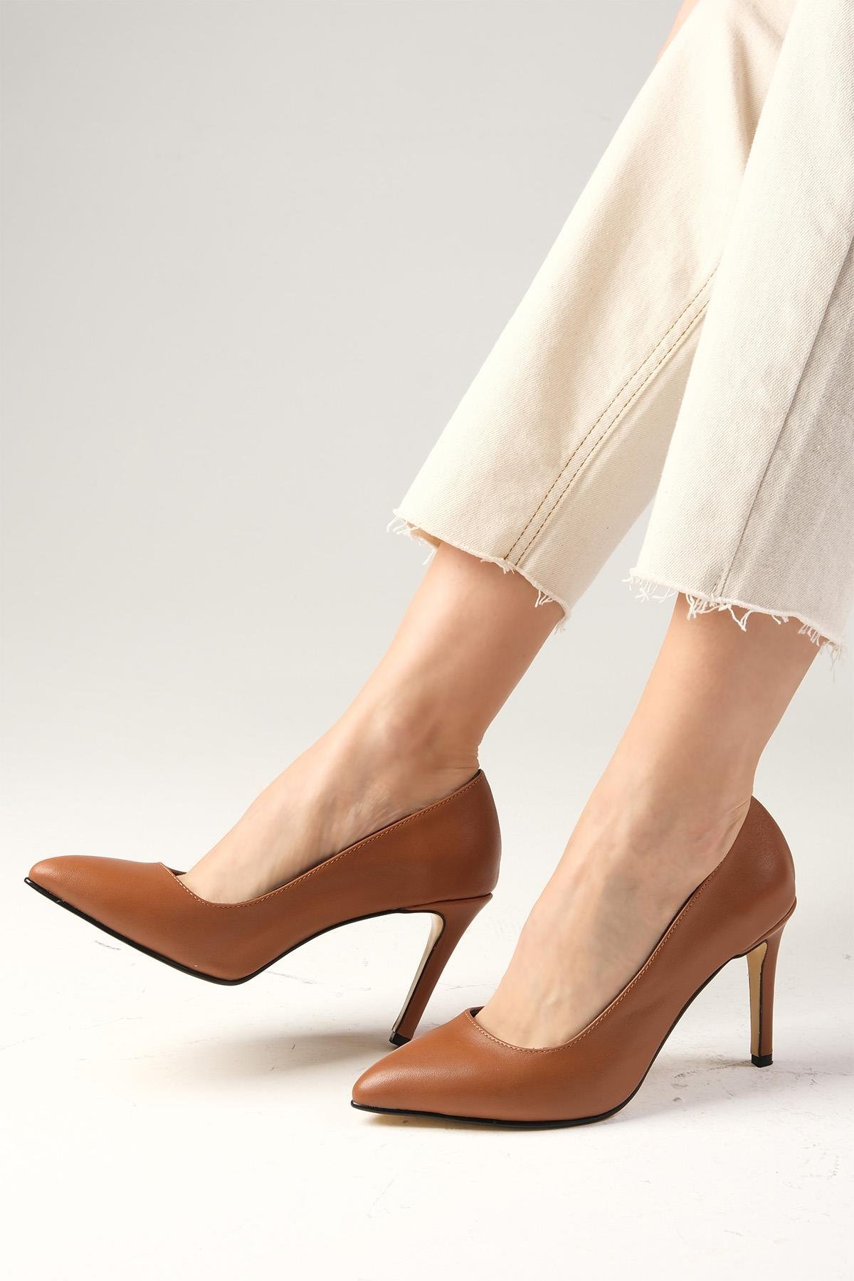 Elora Hakiki Deri Taba Renk Stiletto-Yüksek Topuklu-Mio Gusto-02157TAC