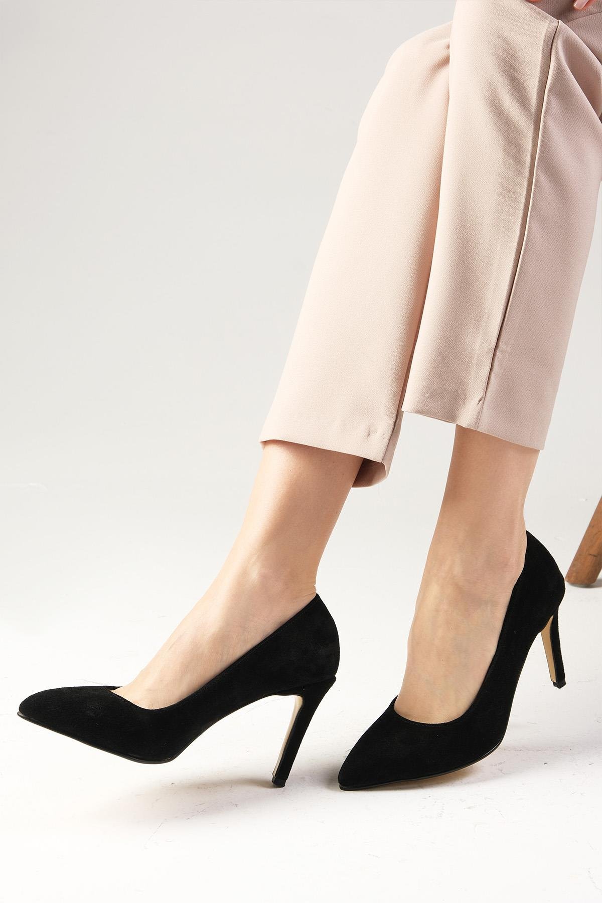 Elora Genuine Leather Black-High Heels-Mio Gusto-02157BLS