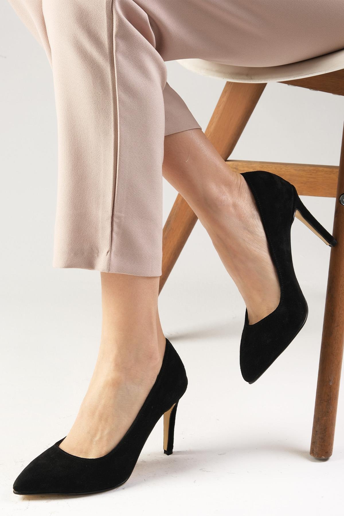 Elora Genuine Leather Black-High Heels-Mio Gusto-02157BLS