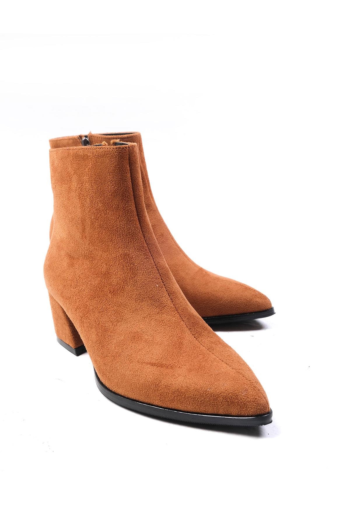 Erika Taba Renk Süet Topuklu Bot-Kalın Topuk-Mio Gusto-01418TAS