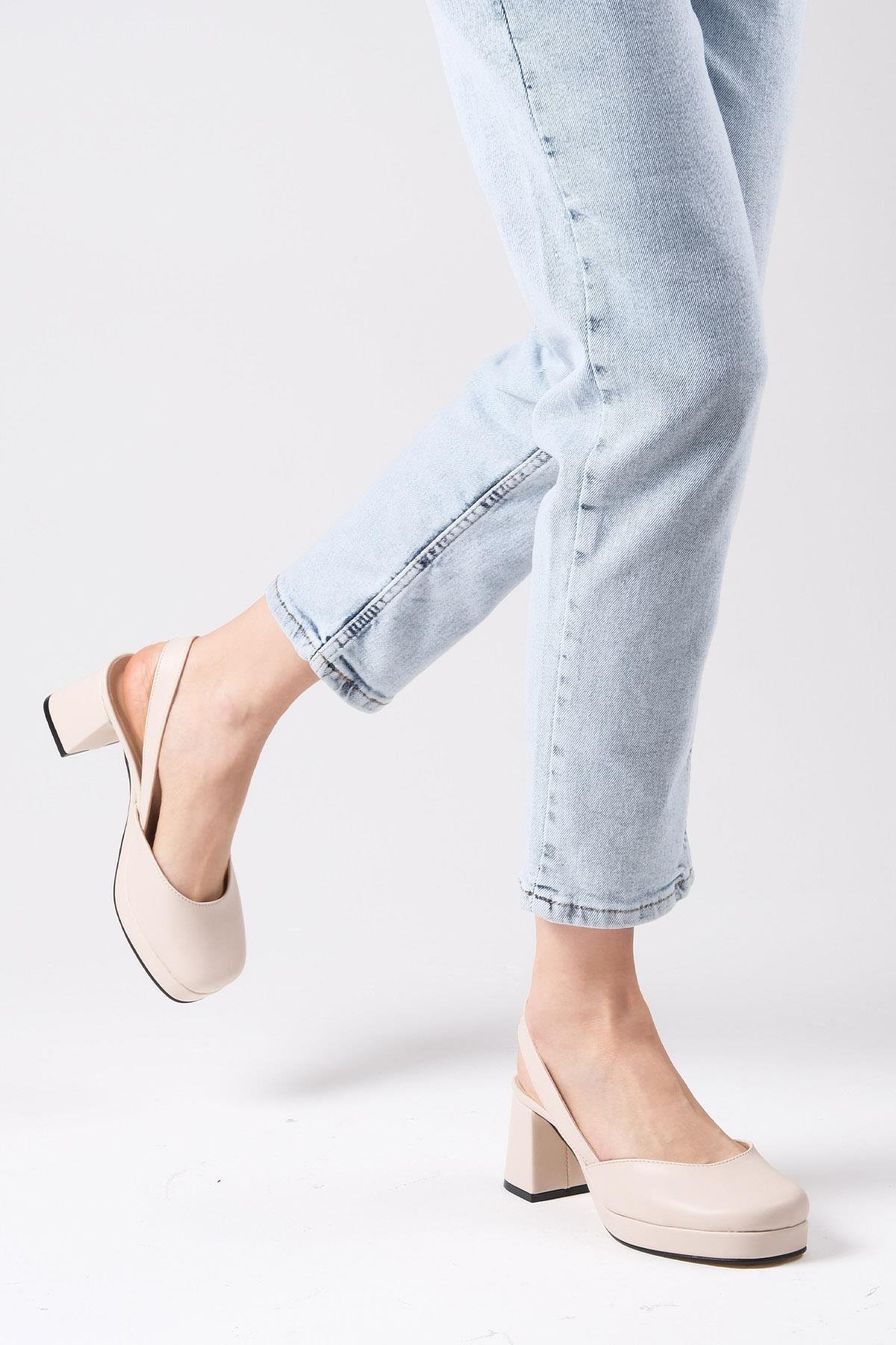 Evita Bej Renk Platformlu Topuklu Ayakkabı-Yüksek Topuklu-Mio Gusto-02258BEC