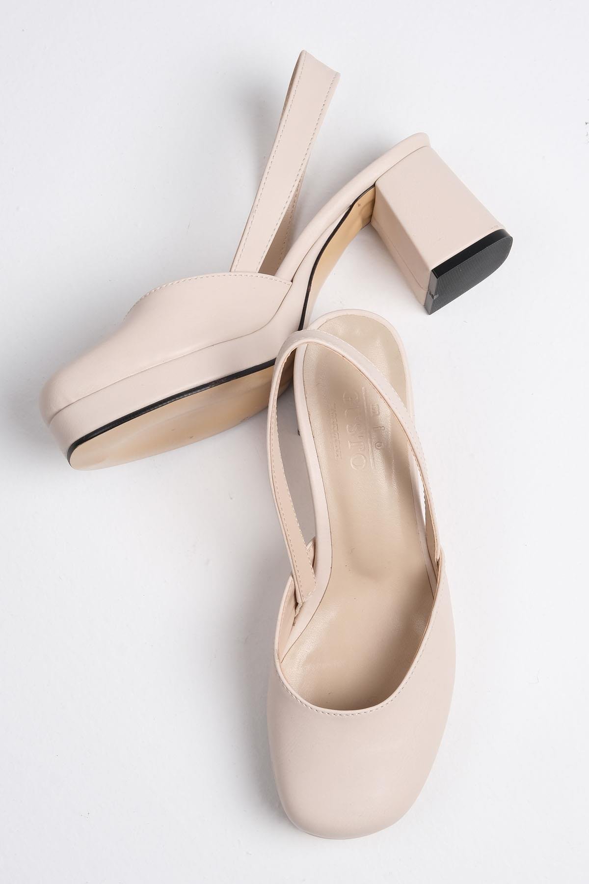 Evita Bej Renk Platformlu Topuklu Ayakkabı-Yüksek Topuklu-Mio Gusto-02258BEC