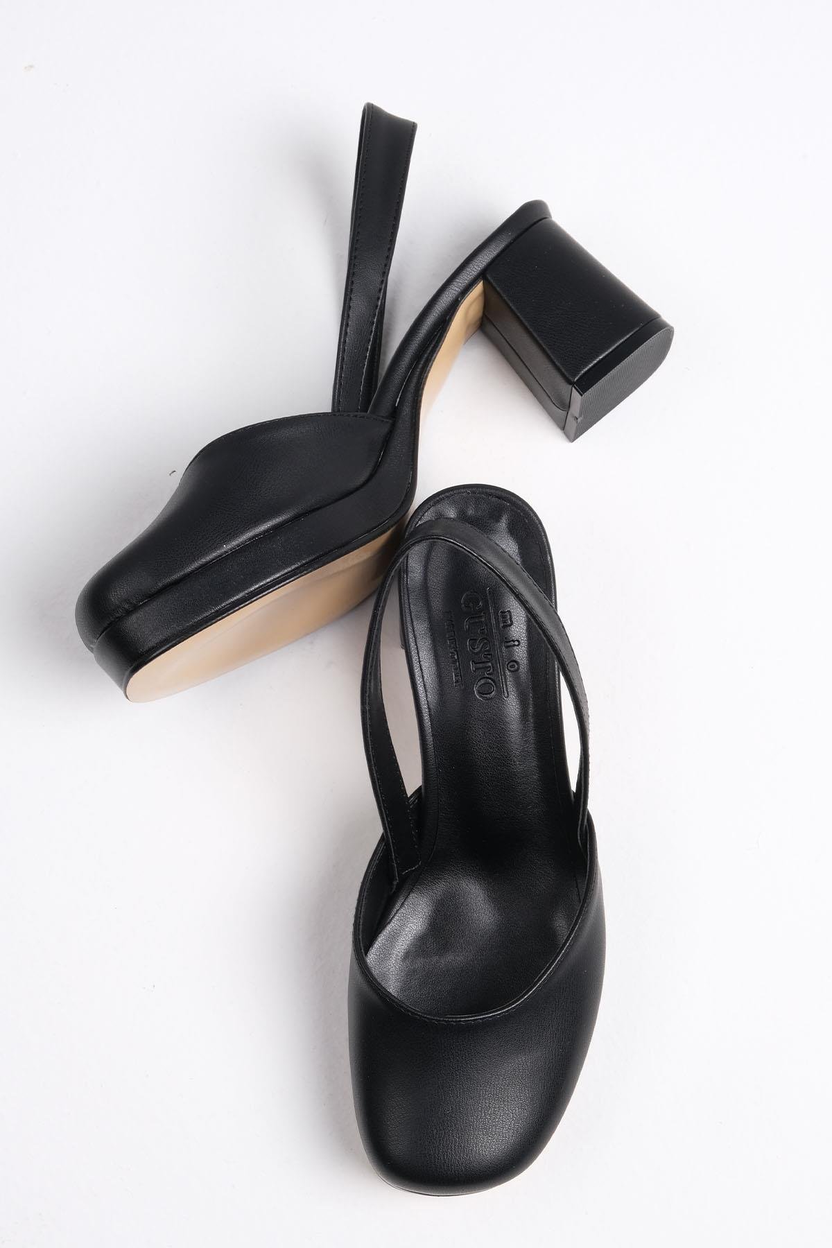 Evita Siyah Renk Platformlu Topuklu Ayakkabı-Yüksek Topuklu-Mio Gusto-02258BLC