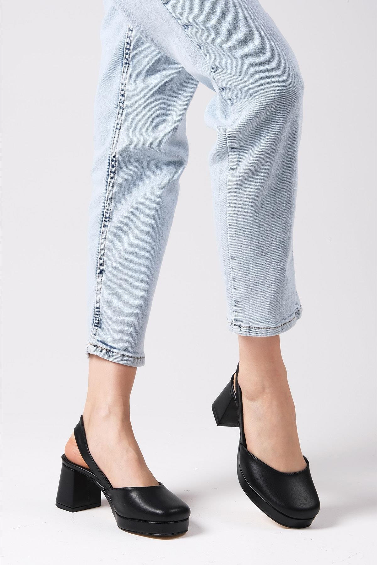 Evita Siyah Renk Platformlu Topuklu Ayakkabı-Yüksek Topuklu-Mio Gusto-02258BLC