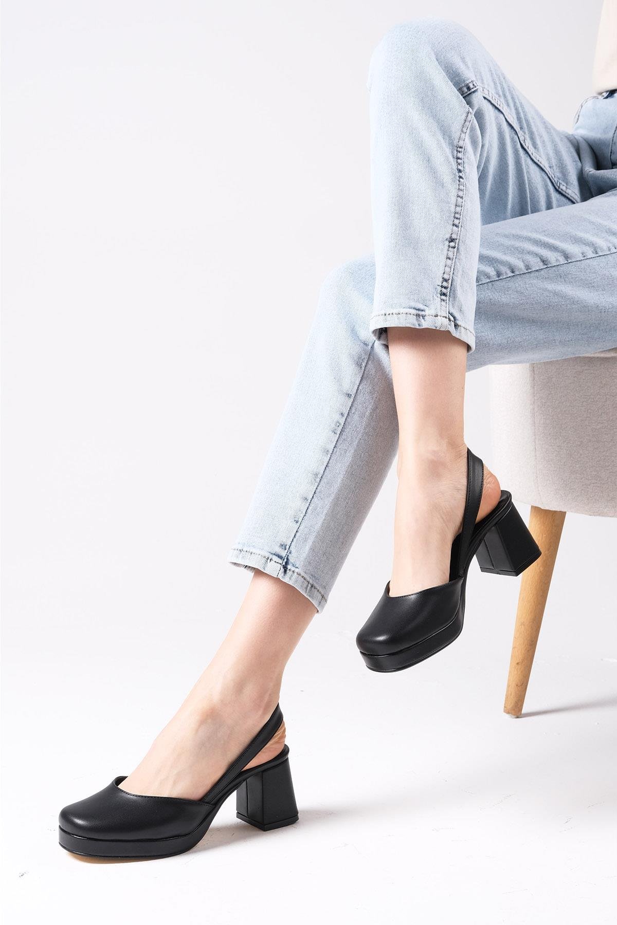 Evita Siyah Renk Platformlu Topuklu Ayakkabı-Yüksek Topuklu-Mio Gusto-02258BLC